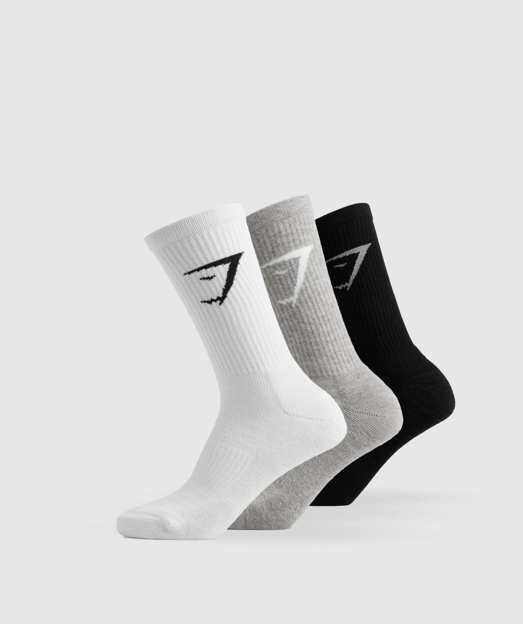 Gymshark Crew Socks 3pk - White/Light Grey Marl/Black