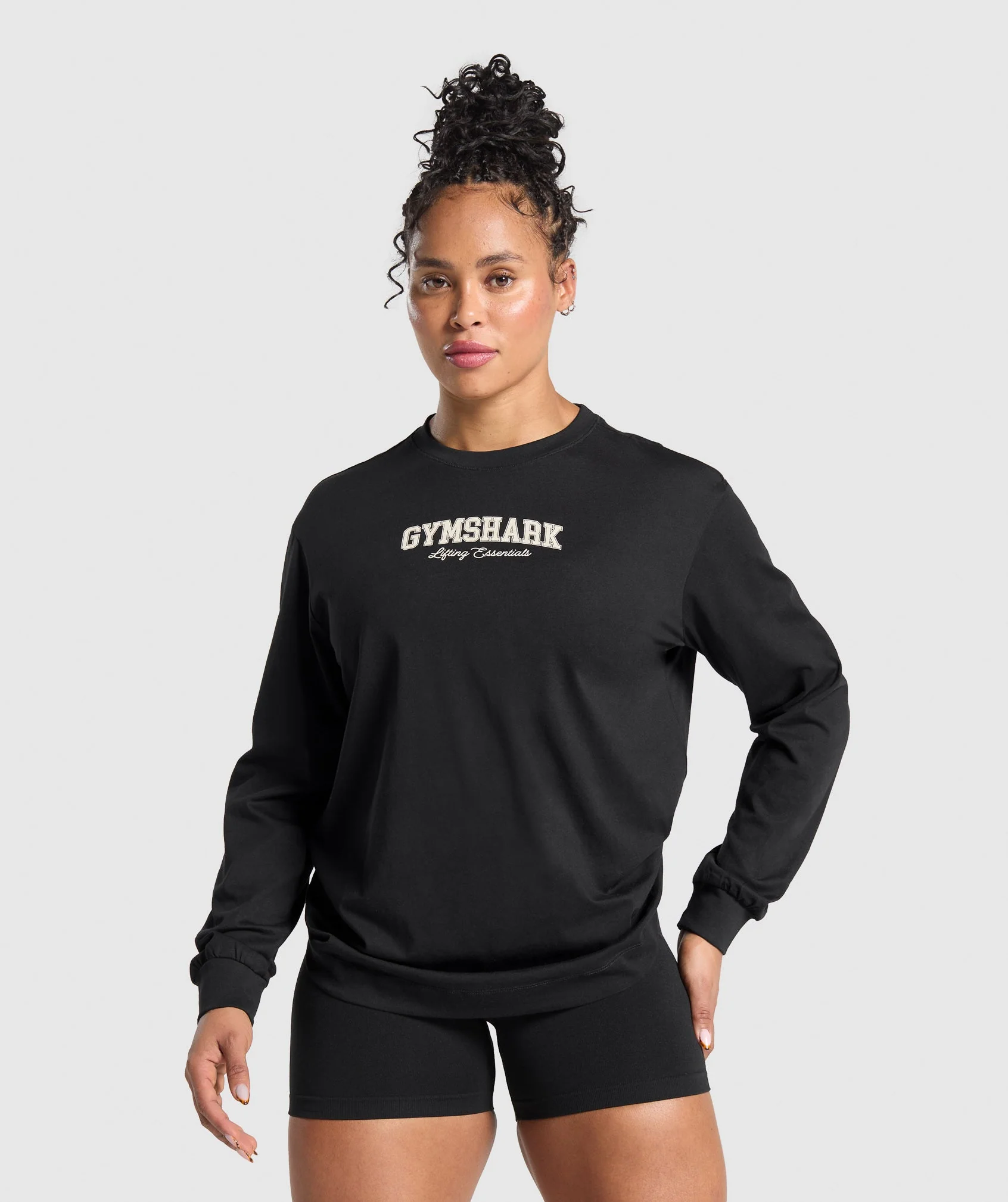 Gymshark Lifting Essentials Graphic Long Sleeve Top - Black