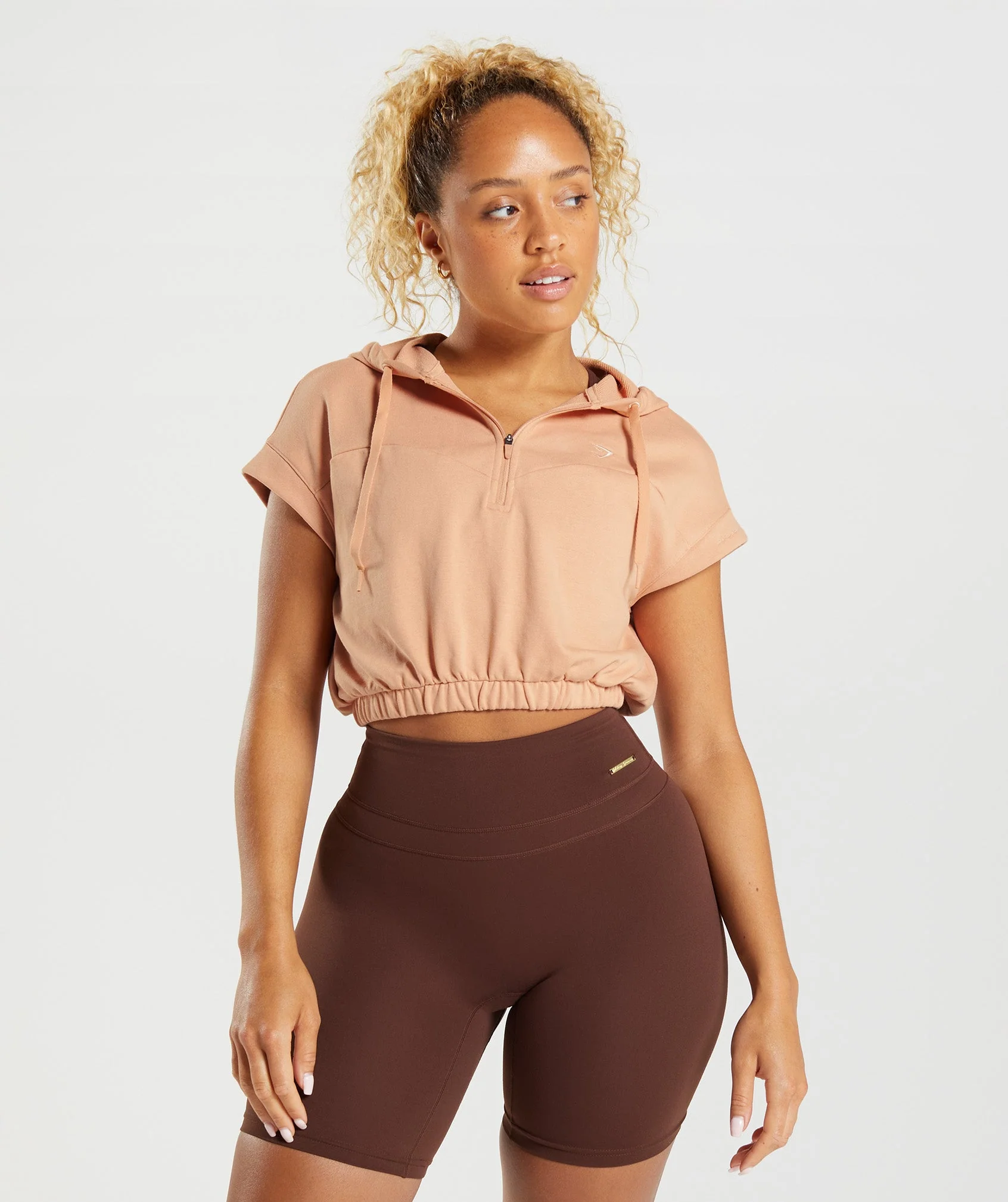 Gymshark Whitney Cropped Sleeveless Hoodie - Sunset Beige