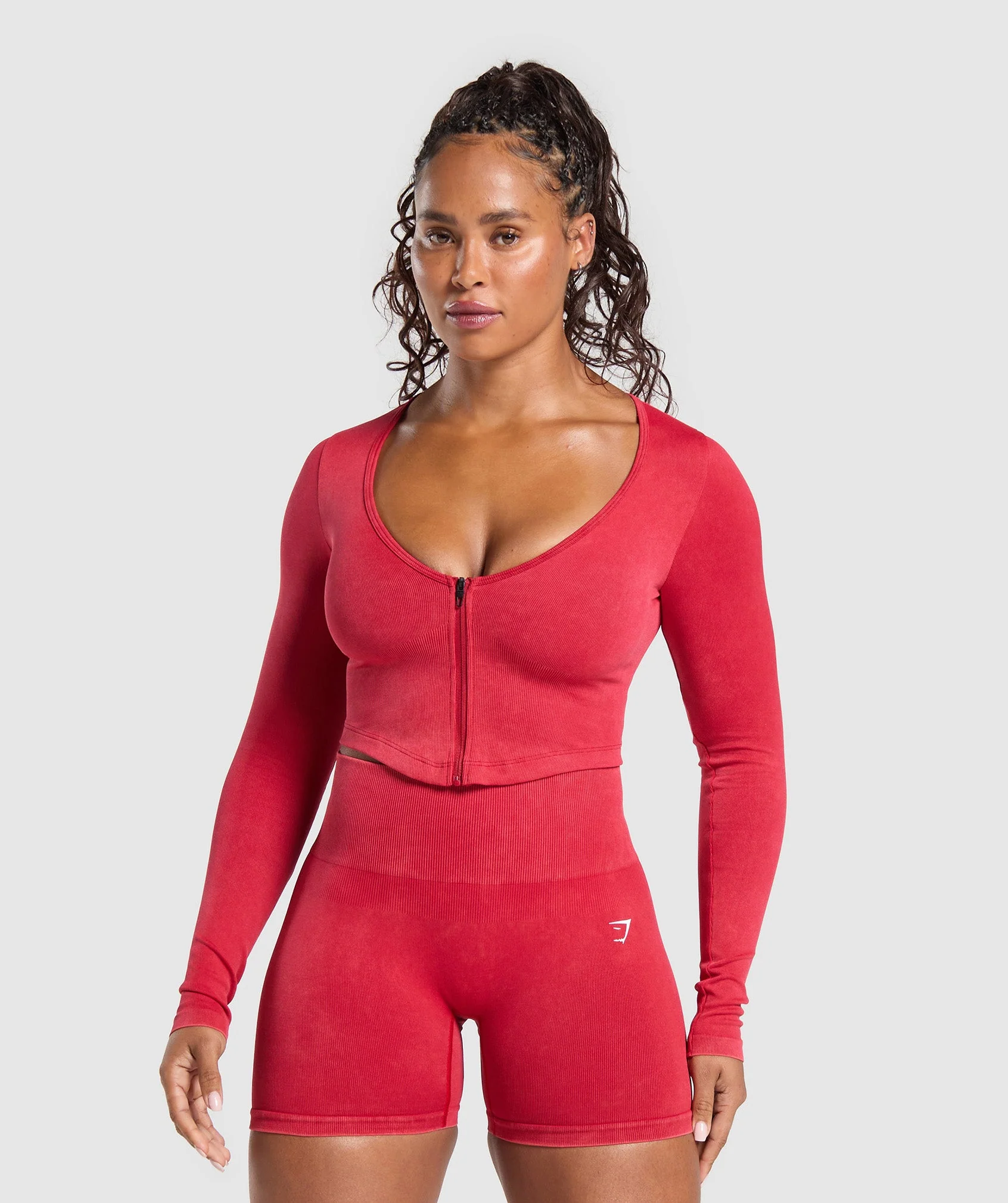 Gymshark Gains Seamless Washed Zip Up Jacket - Carmine Red