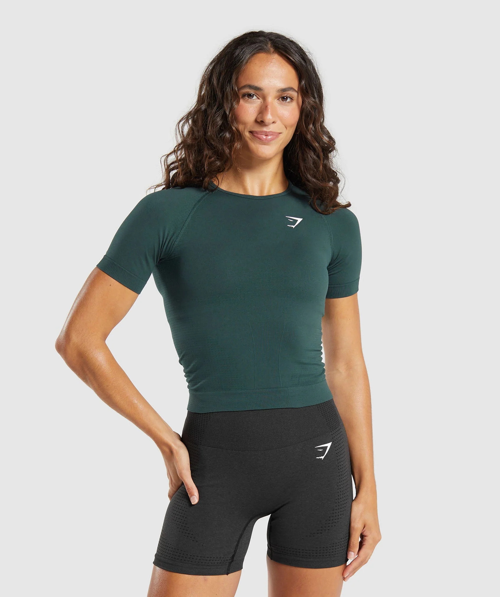 Gymshark Vital Seamless Tight T-Shirt - Woodland Green/ Marl