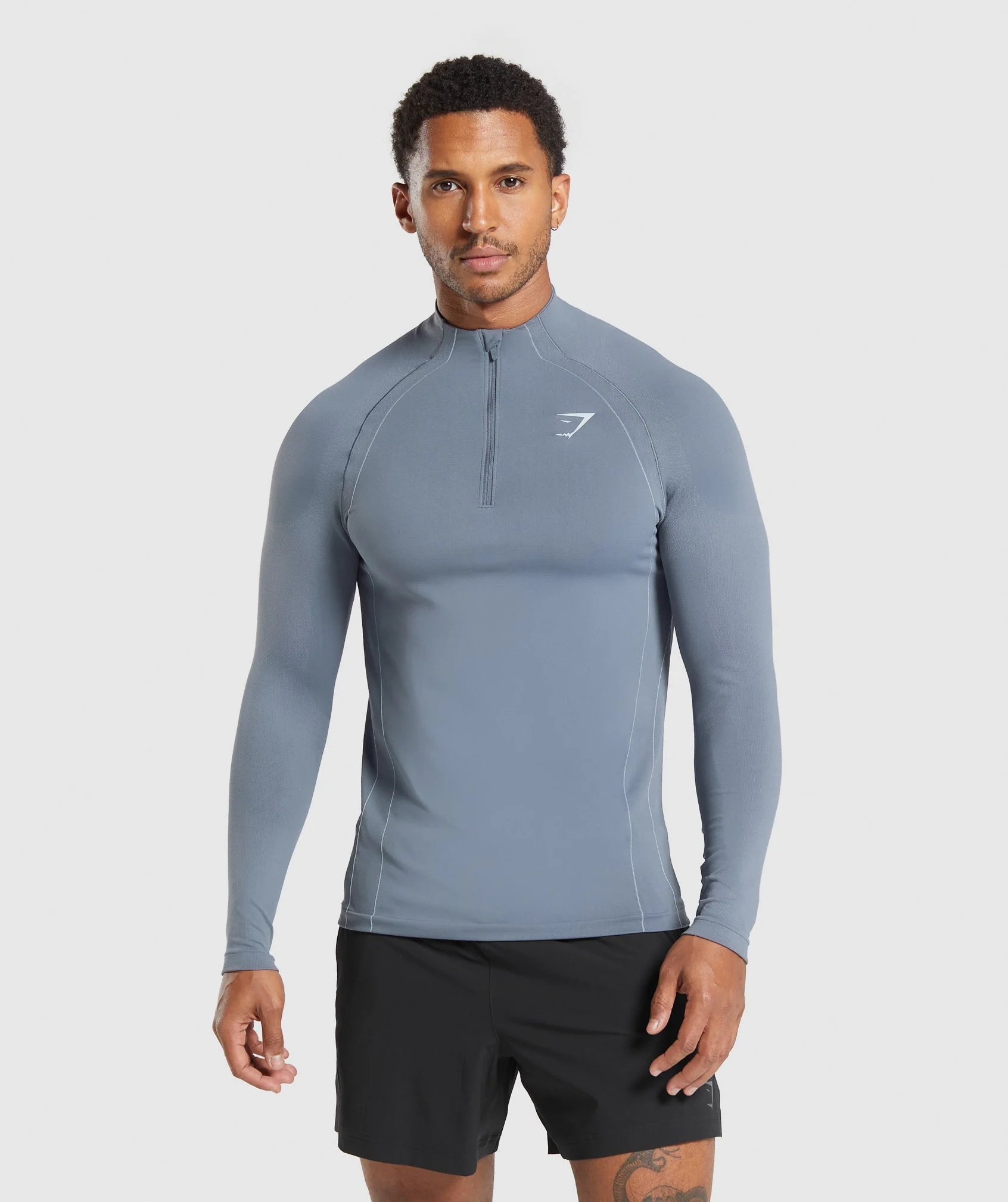 Gymshark Apex Seamless 1/4 Zip - Iron Blue/Cool Blue
