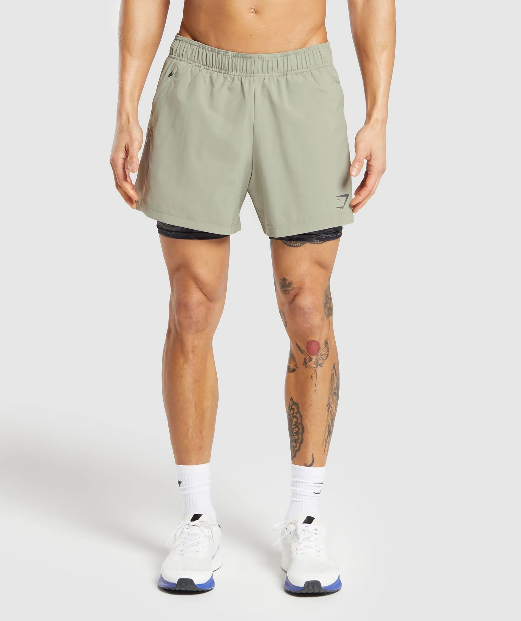 Gymshark Sport 5 2 in 1 Shorts - Chalk Green/Asphalt Grey