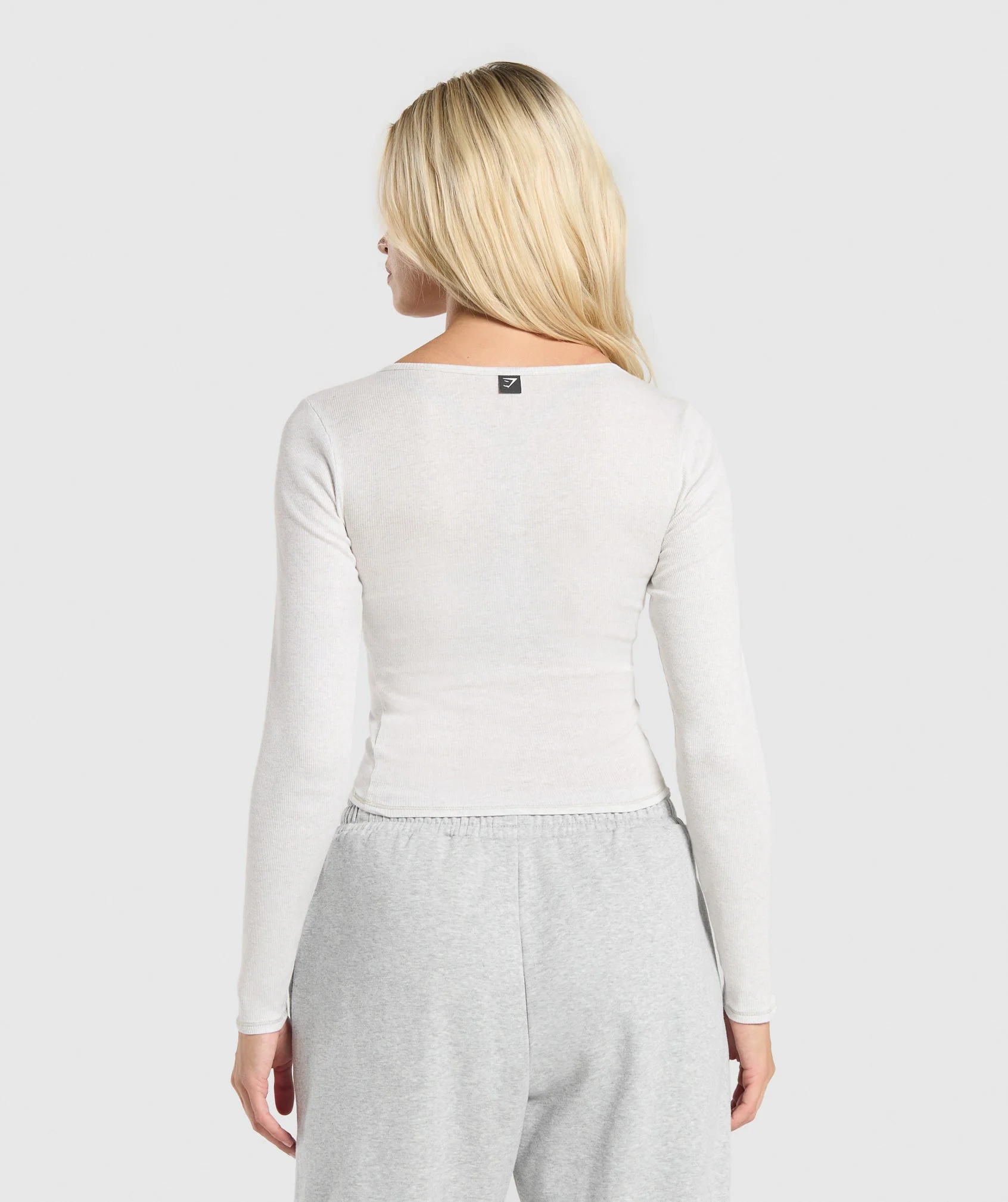 Gymshark Rib Long Sleeve Top - White Marl