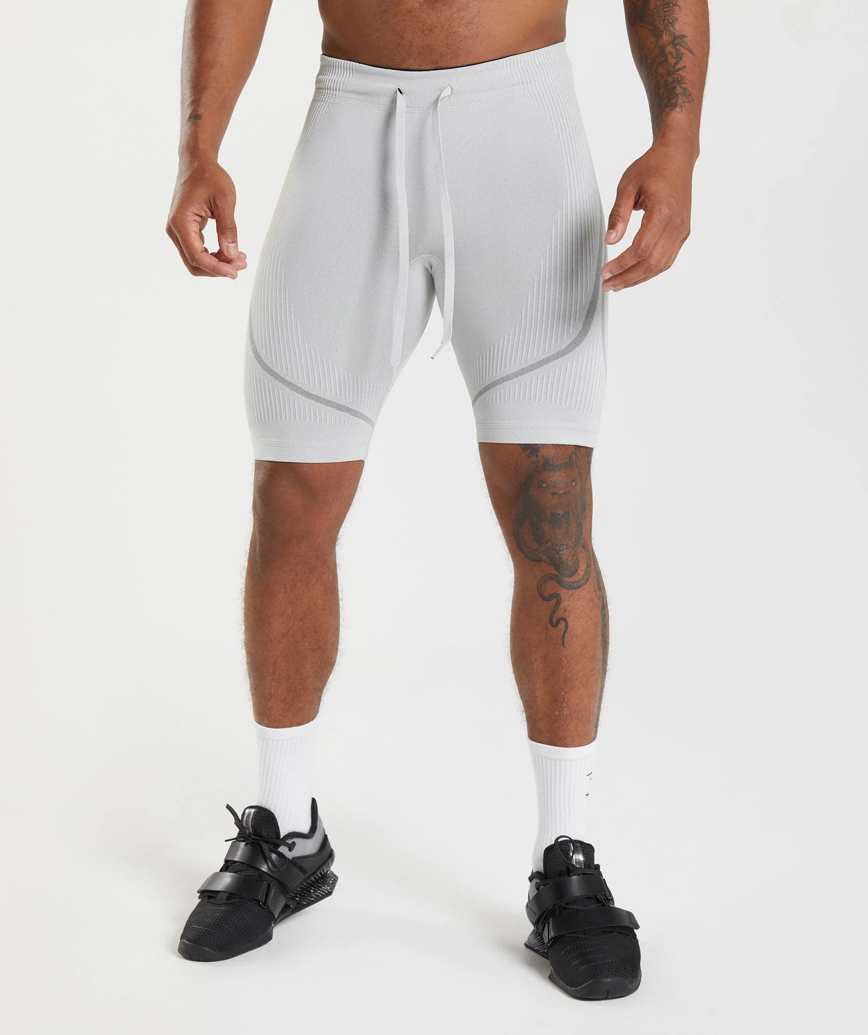 Gymshark 315 Seamless 1/2 Shorts - Light Grey/Charcoal Grey