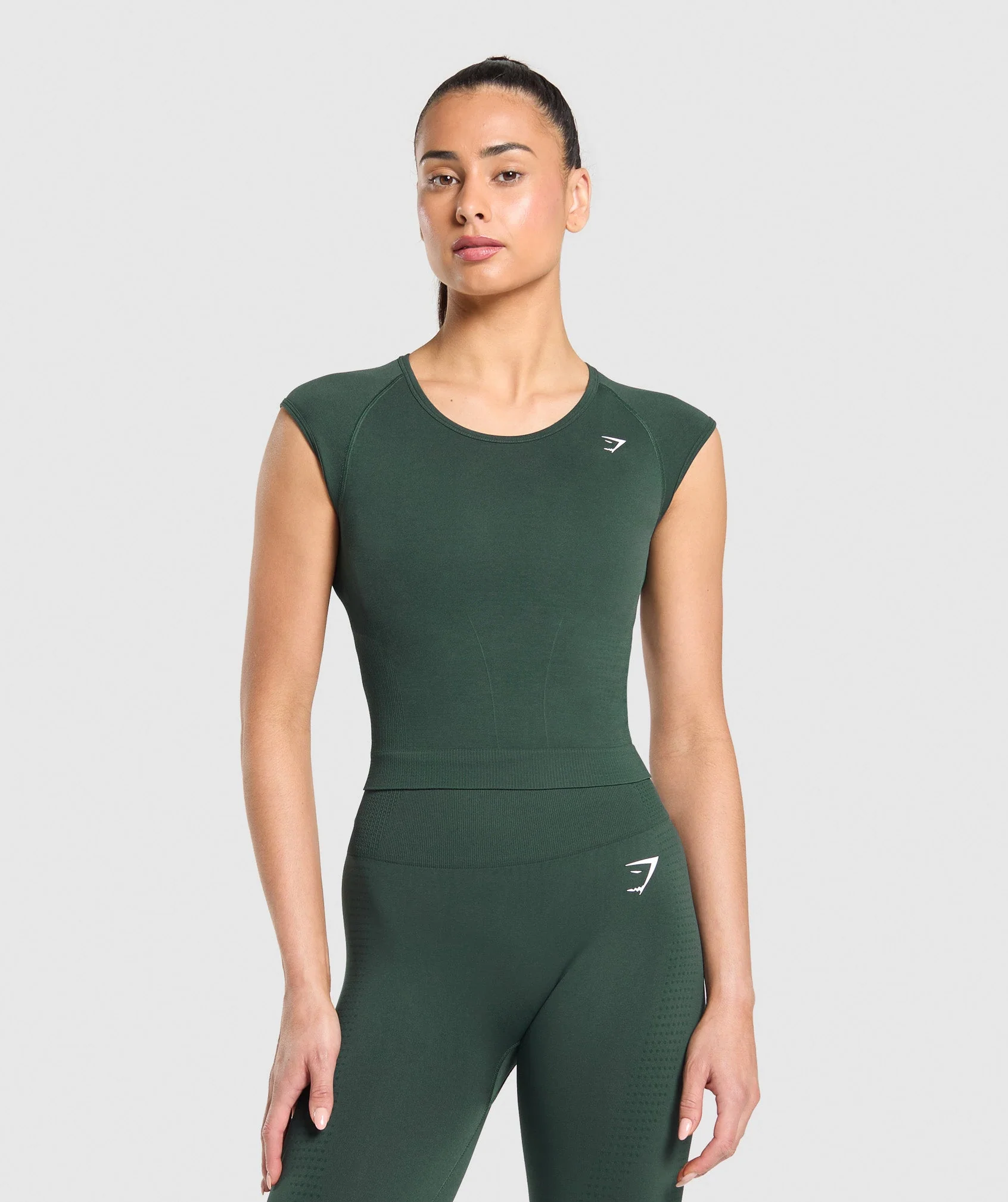 Gymshark Vital Seamless Scoop Neck Top - Woodland Green Marl