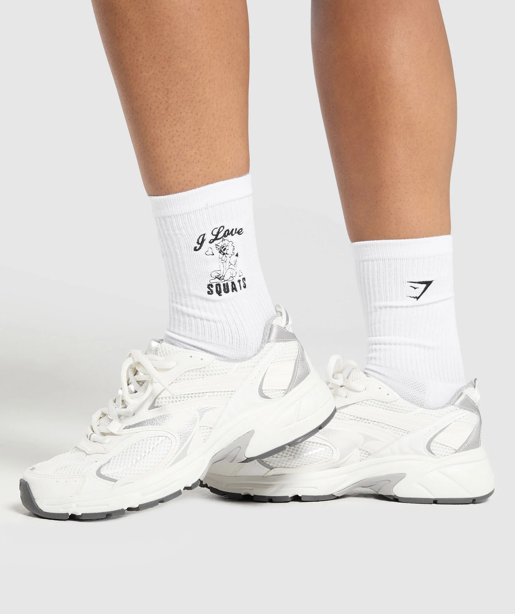 Gymshark Love Squats Graphic Crew Sock Single - White