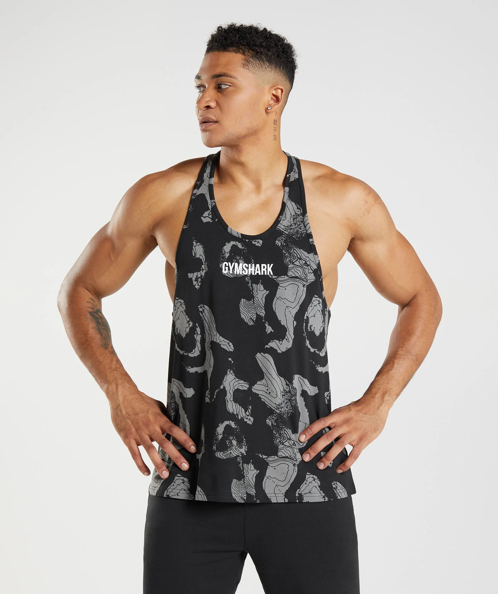Gymshark Map Print Stringer - Black Print
