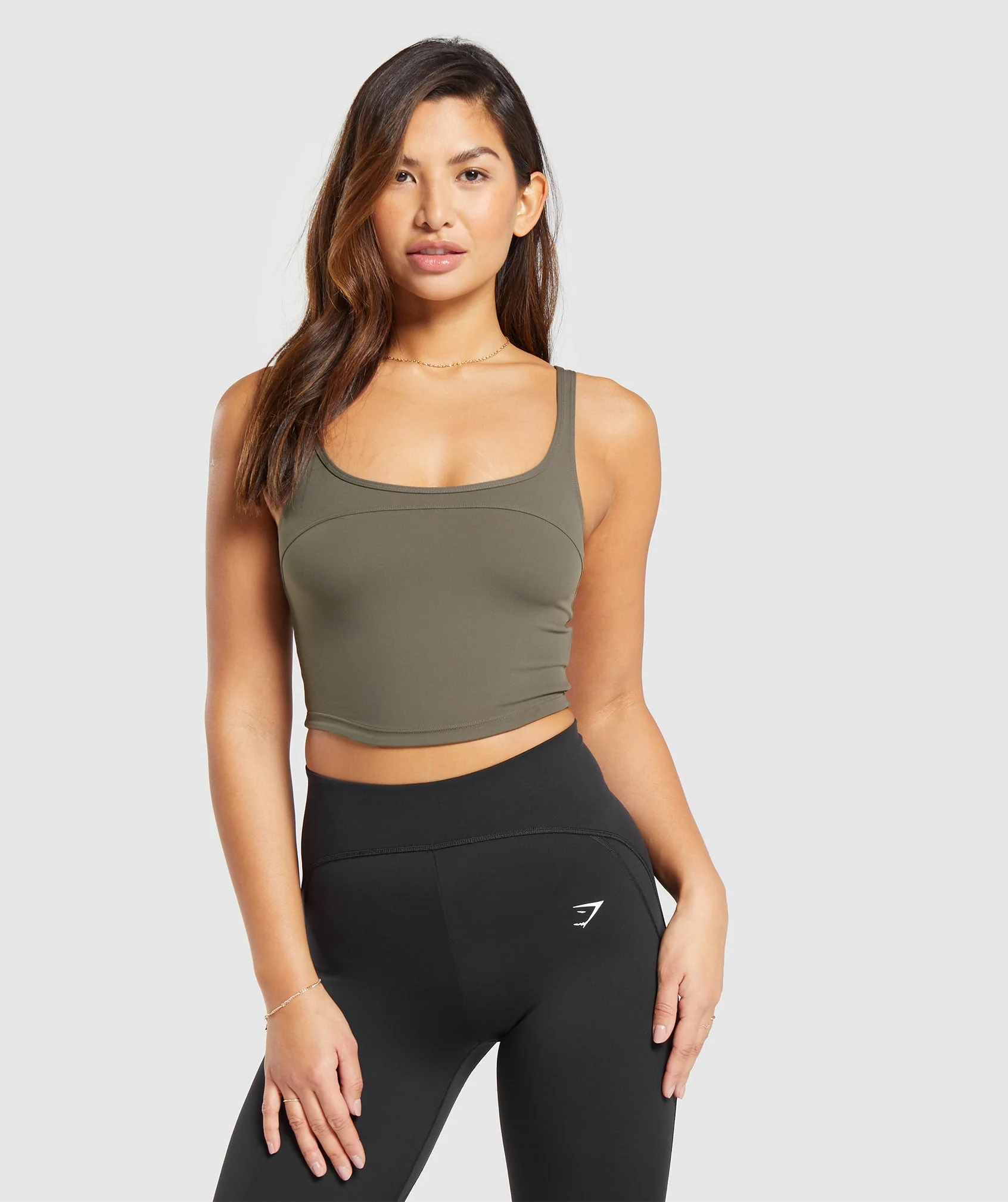 Gymshark Scoop Back Crop Tank - Camo Brown