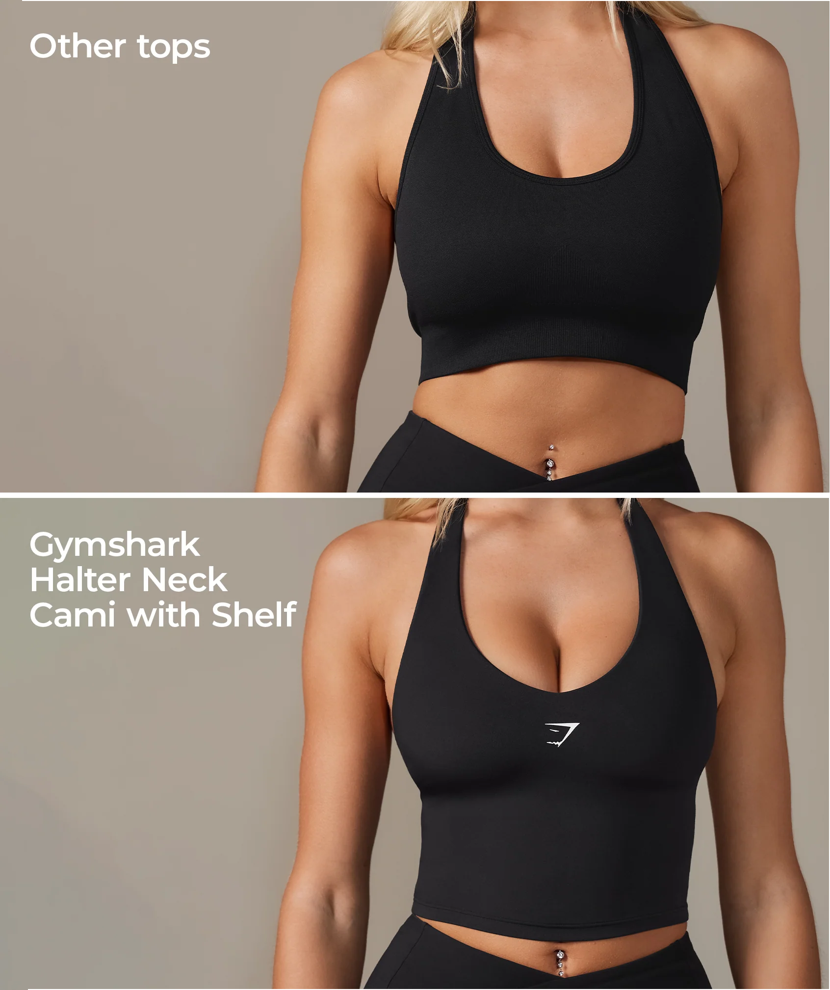 Gymshark Halter Neck Cami with Shelf - Black