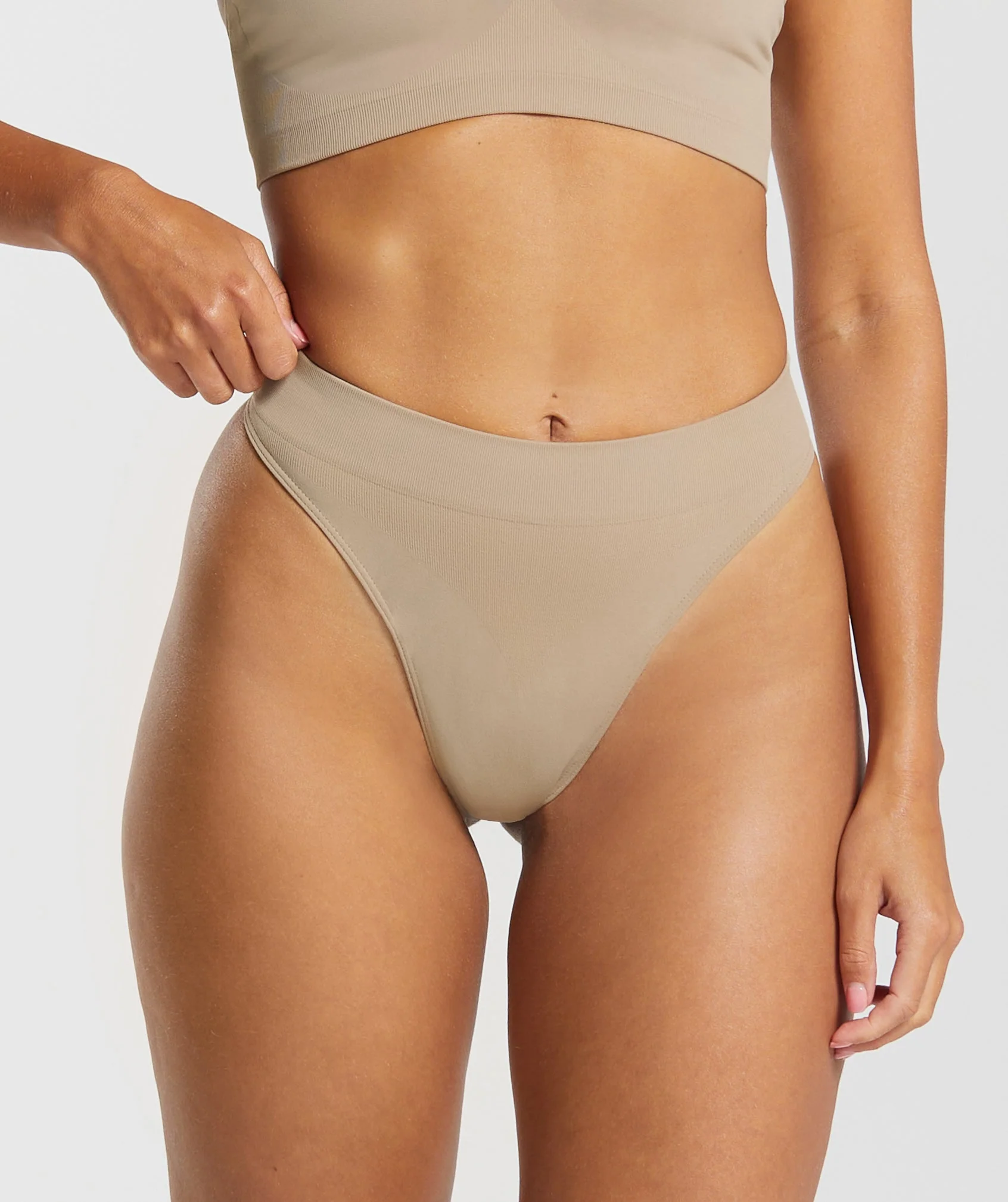 Gymshark Seamless High Leg Thong - Cement Brown