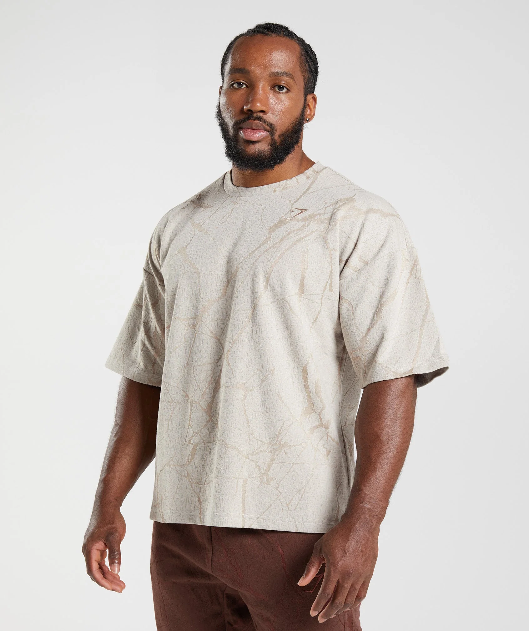 Gymshark Power Short Sleeve Crew - Pebble Grey Print