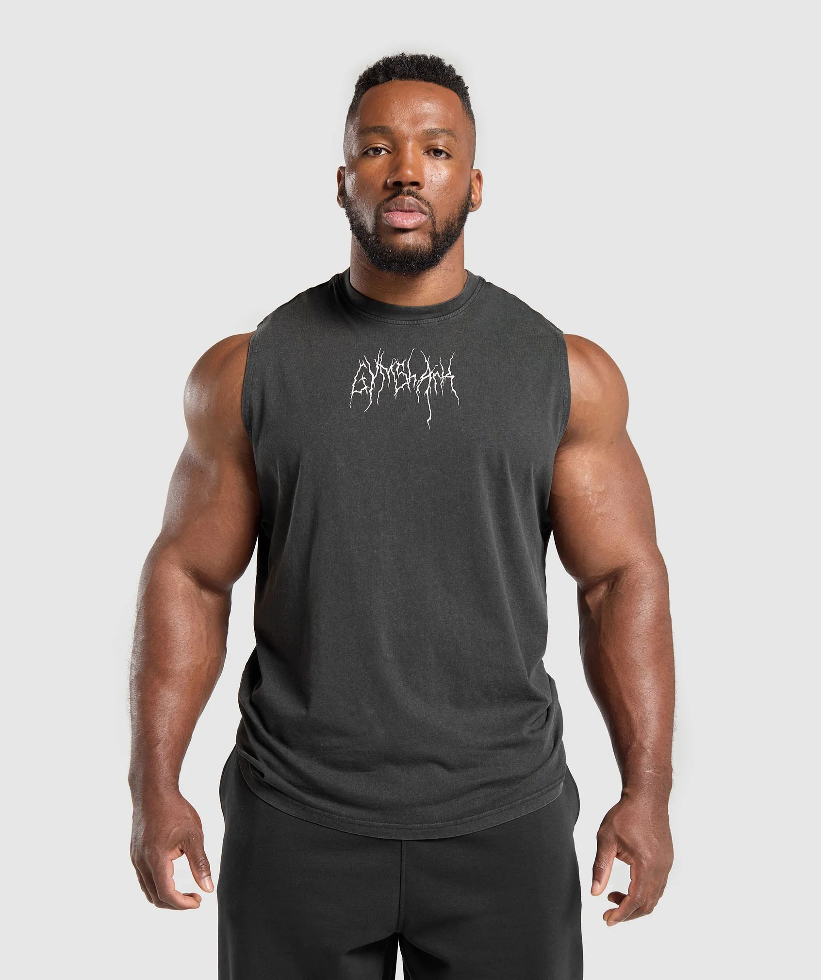 Gymshark Distressed Graphic Tank - Black Acid Wash