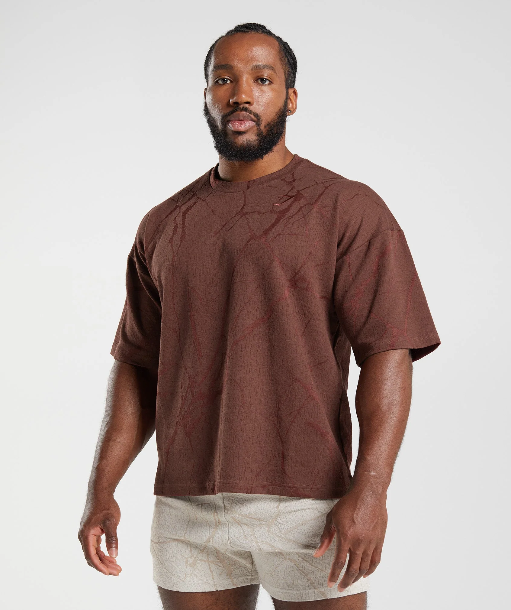Gymshark Power Short Sleeve Crew - Cherry Brown Print