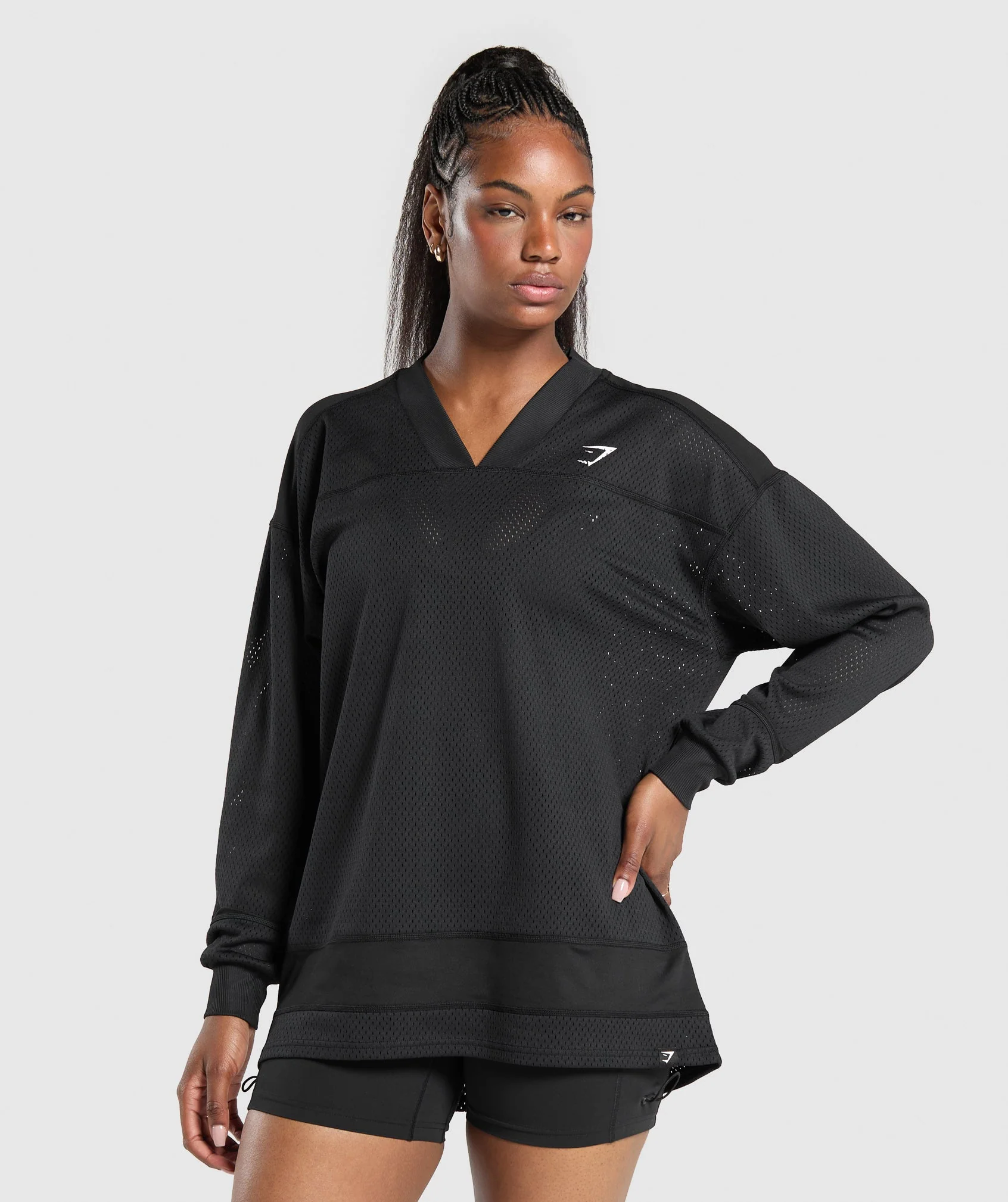 Gymshark Mesh Long Sleeve Varsity Top - Black