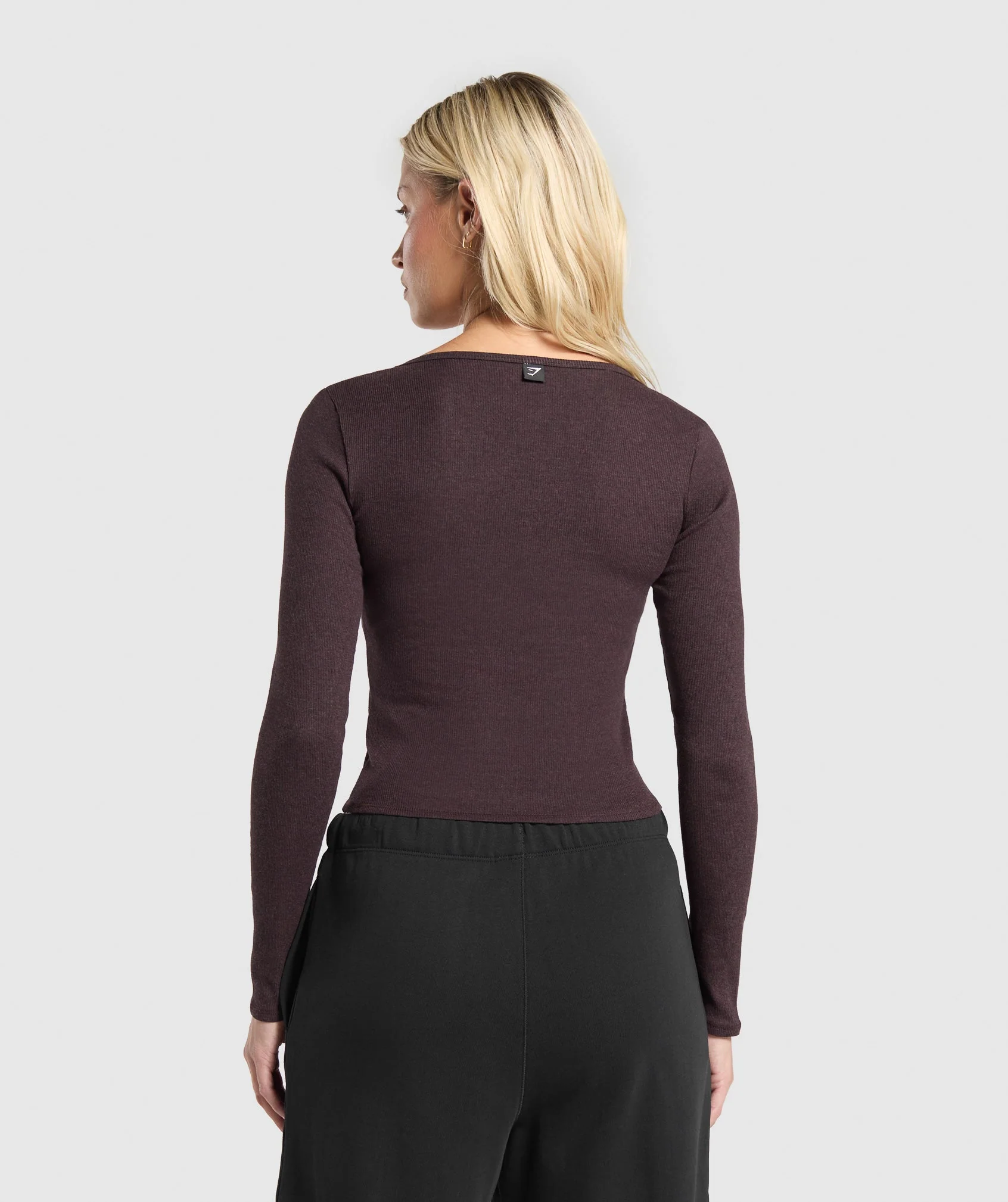 Gymshark Rib Long Sleeve Top - Brown Marl