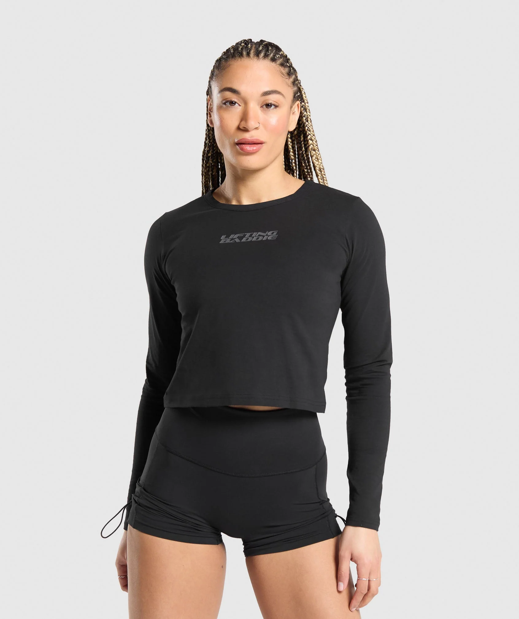 Gymshark Lifting Baddie Midi Long Sleeve Top - Black