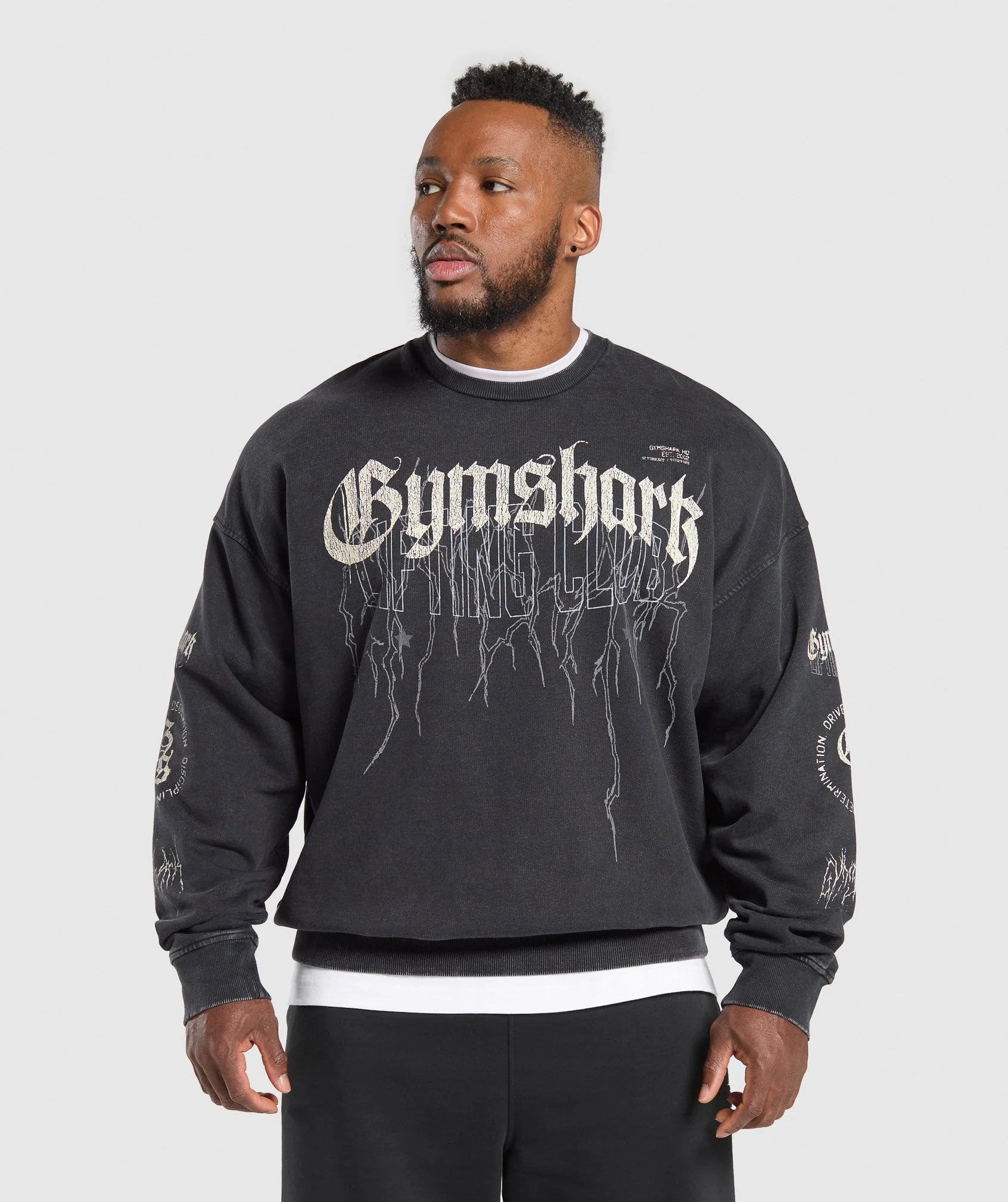 Gymshark Distressed Graphic Crew - Black Acid Wash