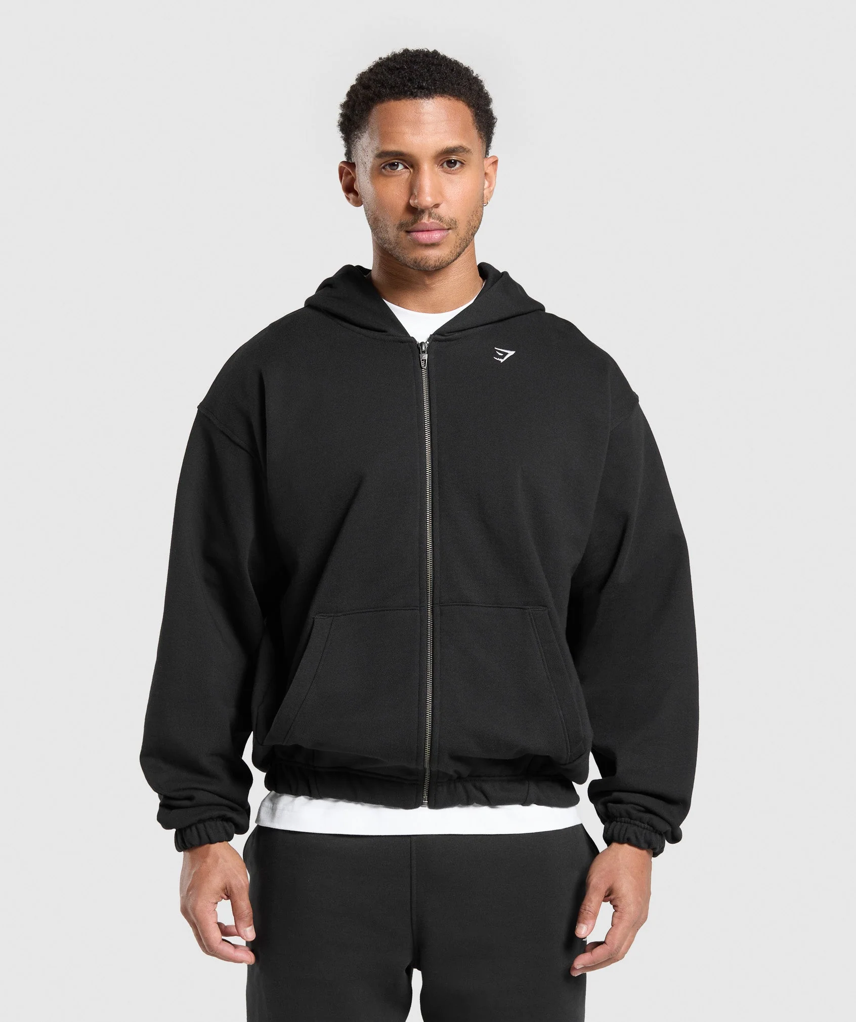 Gymshark Rest Day Essentials Boxy Zip Up Hoodie - Black
