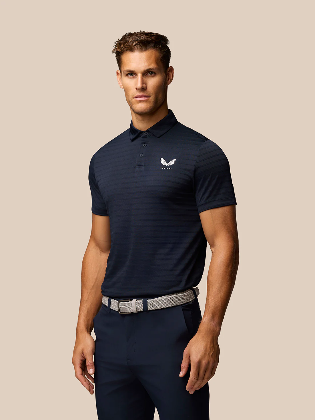 Golf Pinnacle Pique Stripe Polo - Navy