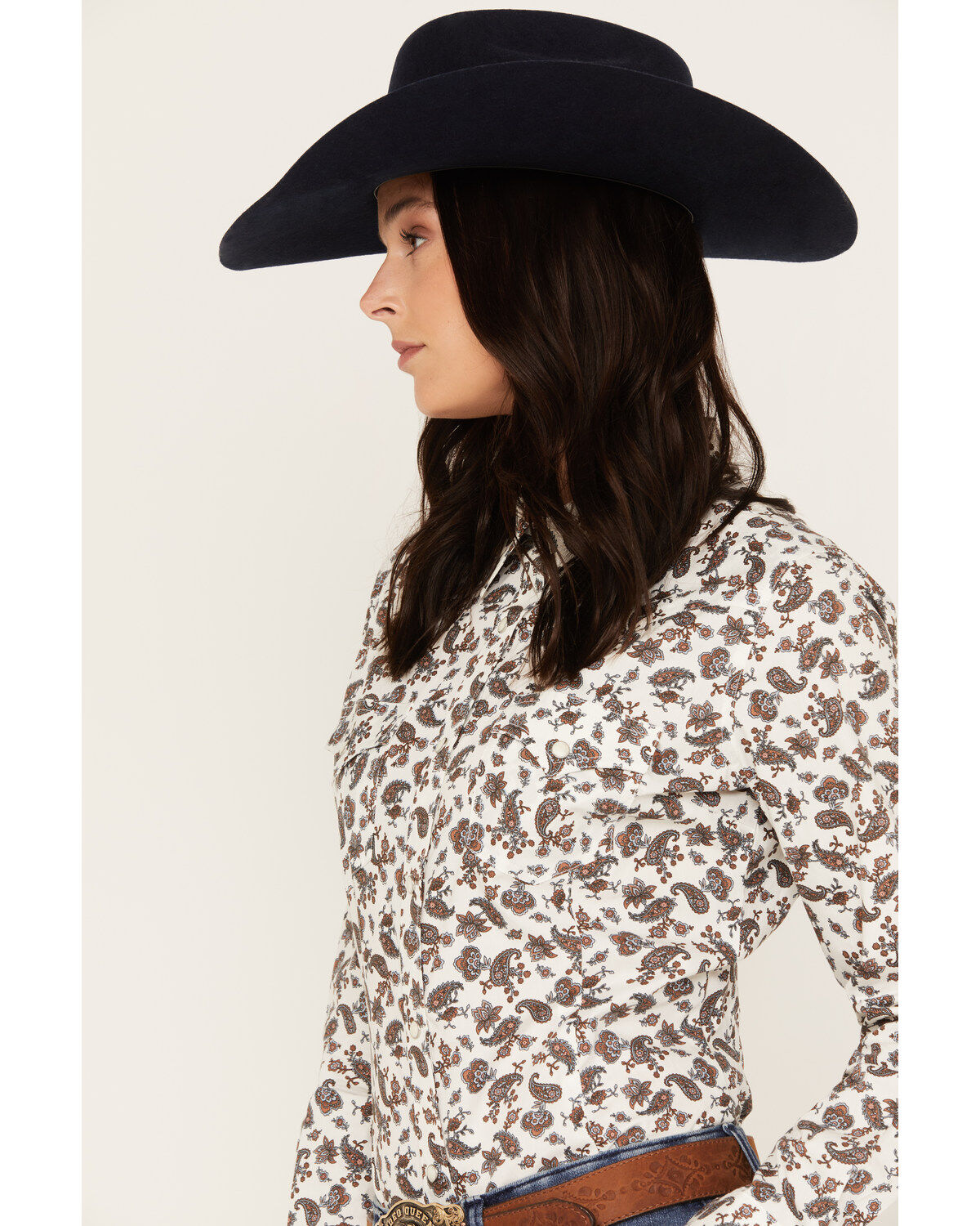Wrangler Women's Paisley Long Sleeve Western Pearl Snap Shirt