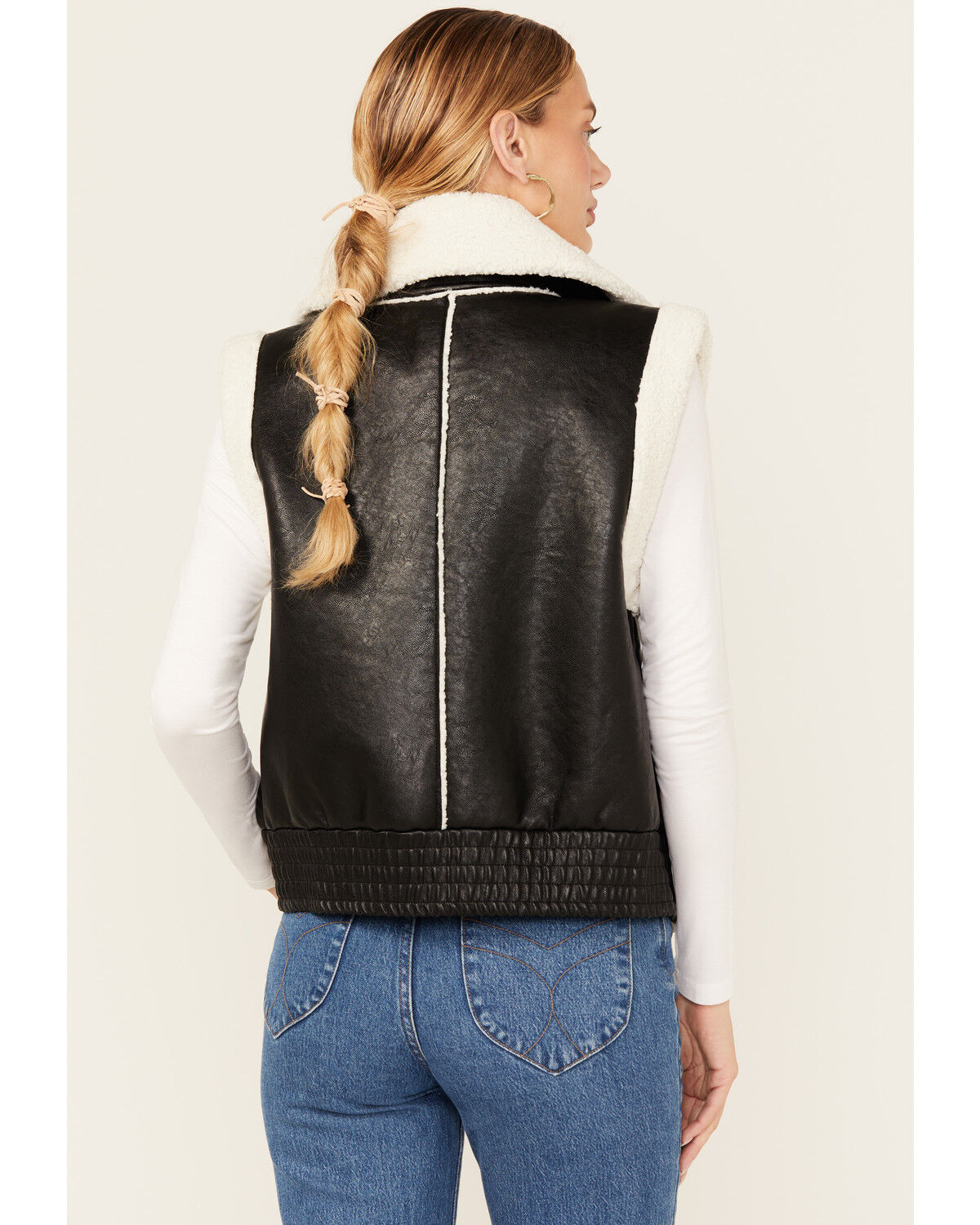 Ashley Women's Faux Leather Aviator Sherpa Zip-Up Vest