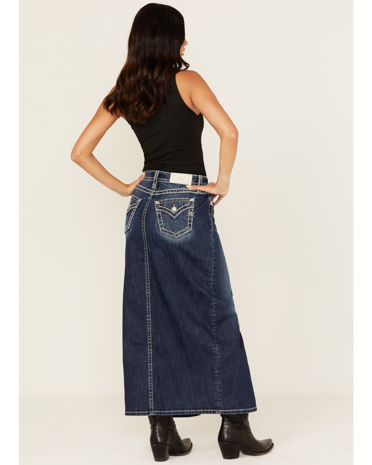 Miss Me Women's Dark Wash Denim Midi Skirt