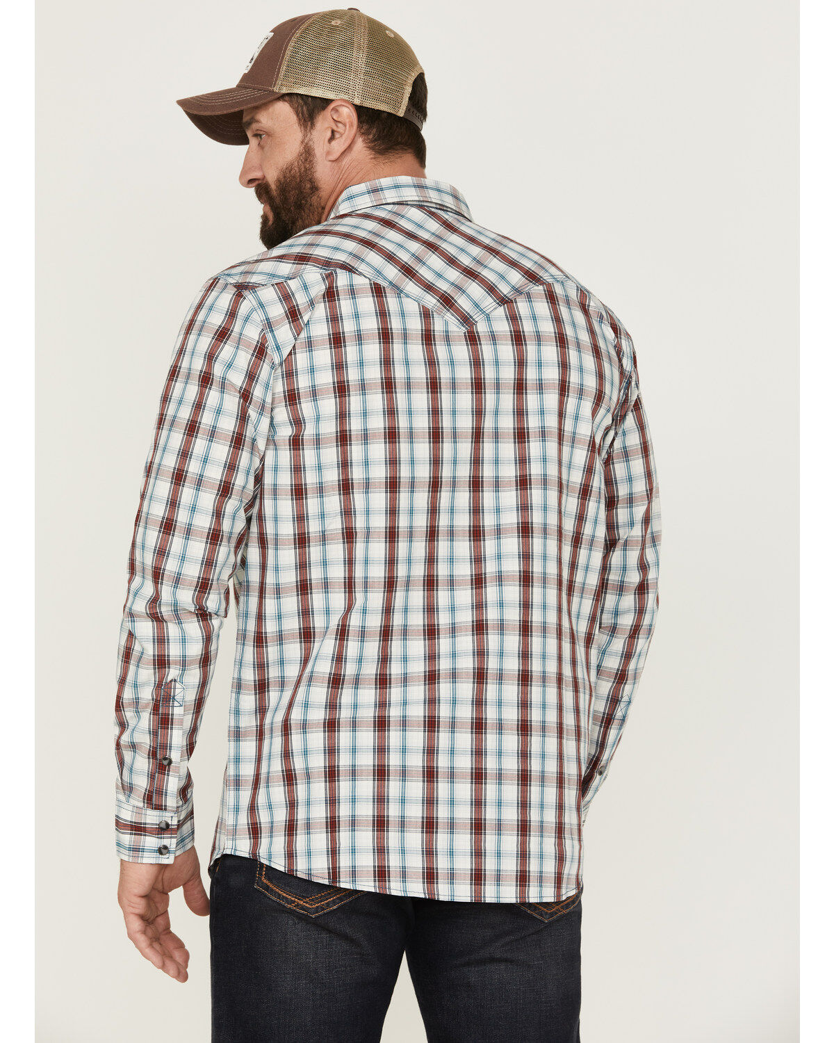 Moonshine Spirit Men's Burning Man Plaid Long Sleeve Snap Western Shirt