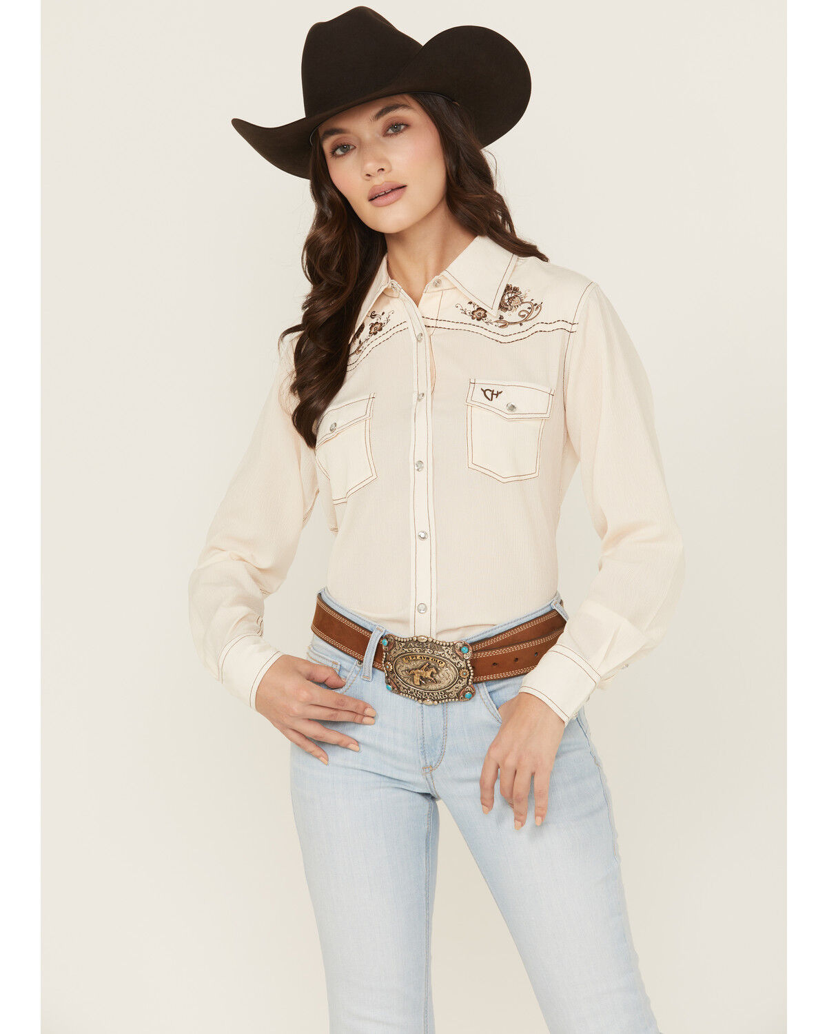 Cowgirl Hardware Women's Floral Embroidered Long Sleeve Snap Western Shirt