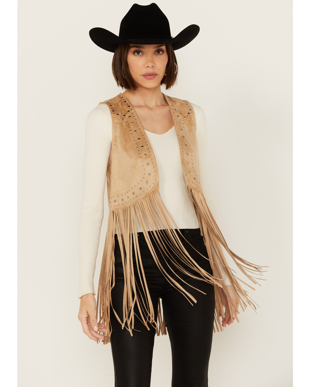 Rock & Roll Denim Women's Studded Fringe Sleeveless Vest