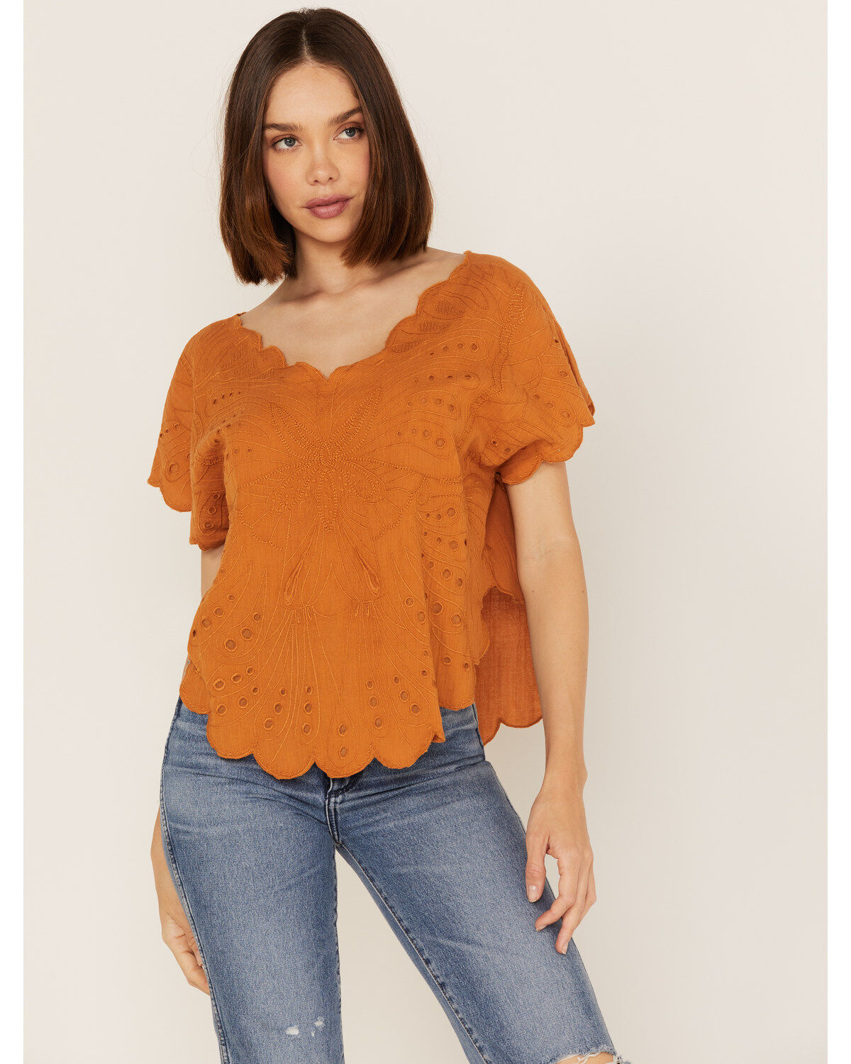Talisman Women's Flutterby Blutterfly Lace Short Sleeve Top