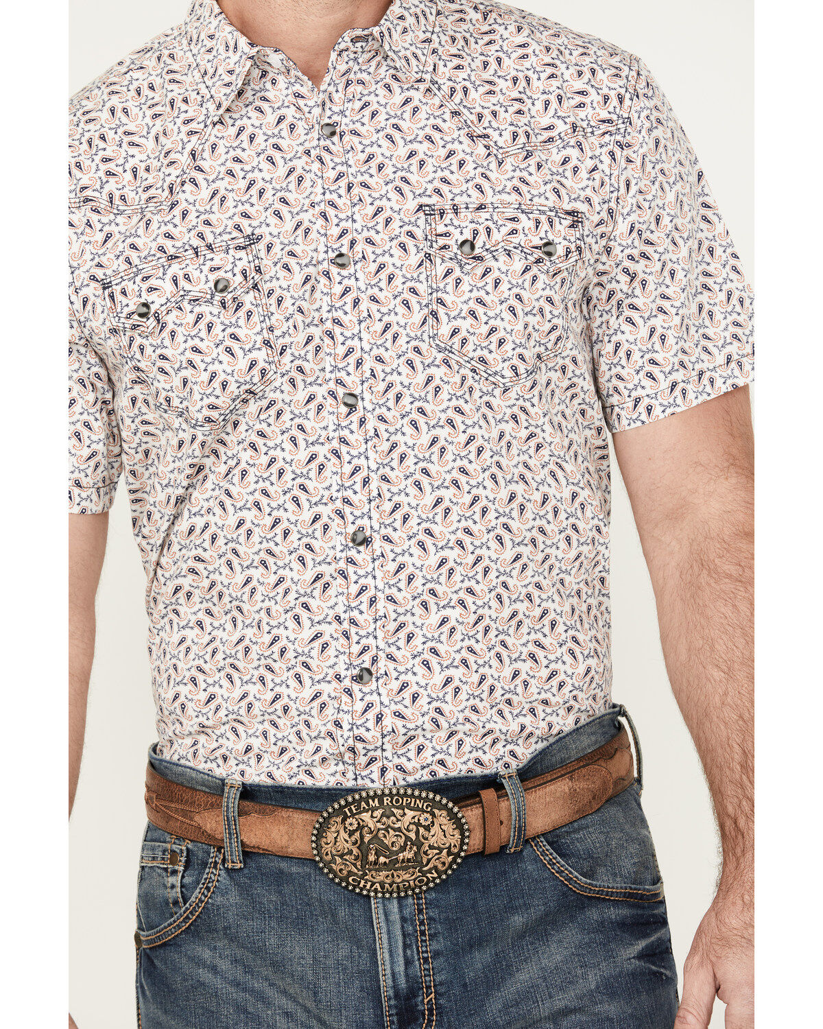Moonshine Spirit Men's Banjo Paisley Print Short Sleeve Snap Western Shirt