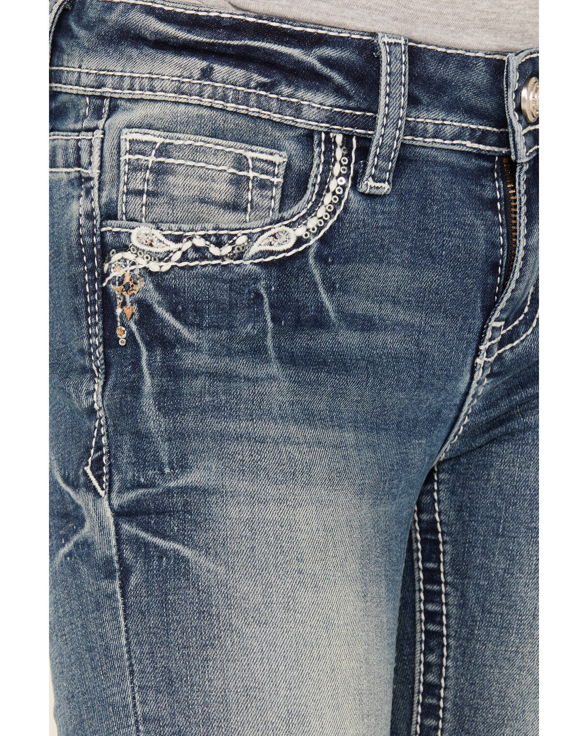 Grace In LA Girls' Medium Wash Dreamcatcher Bootcut Stretch Denim Jeans