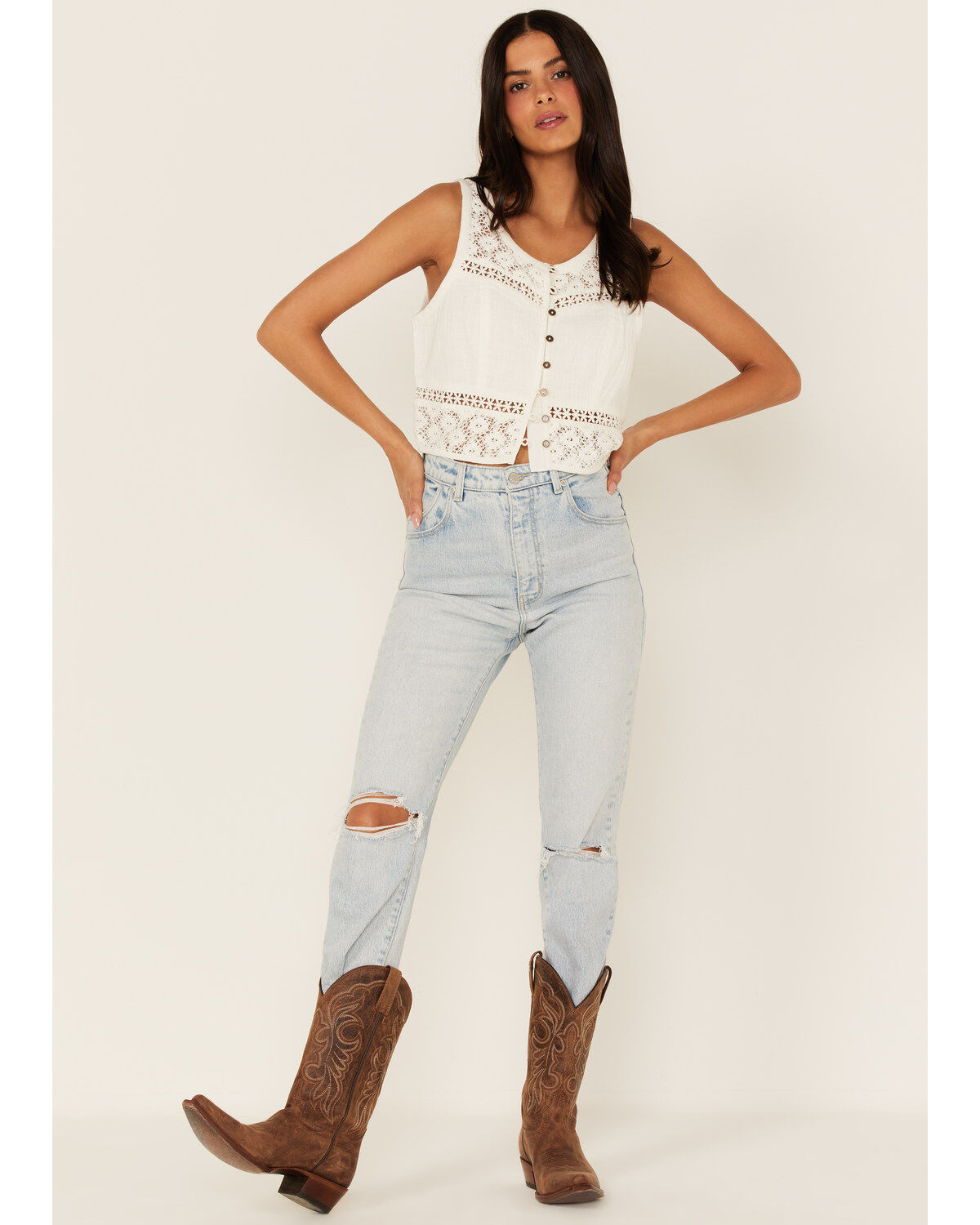 Cleo + Wolf Women's Crochet Floral Cropped Tank Top