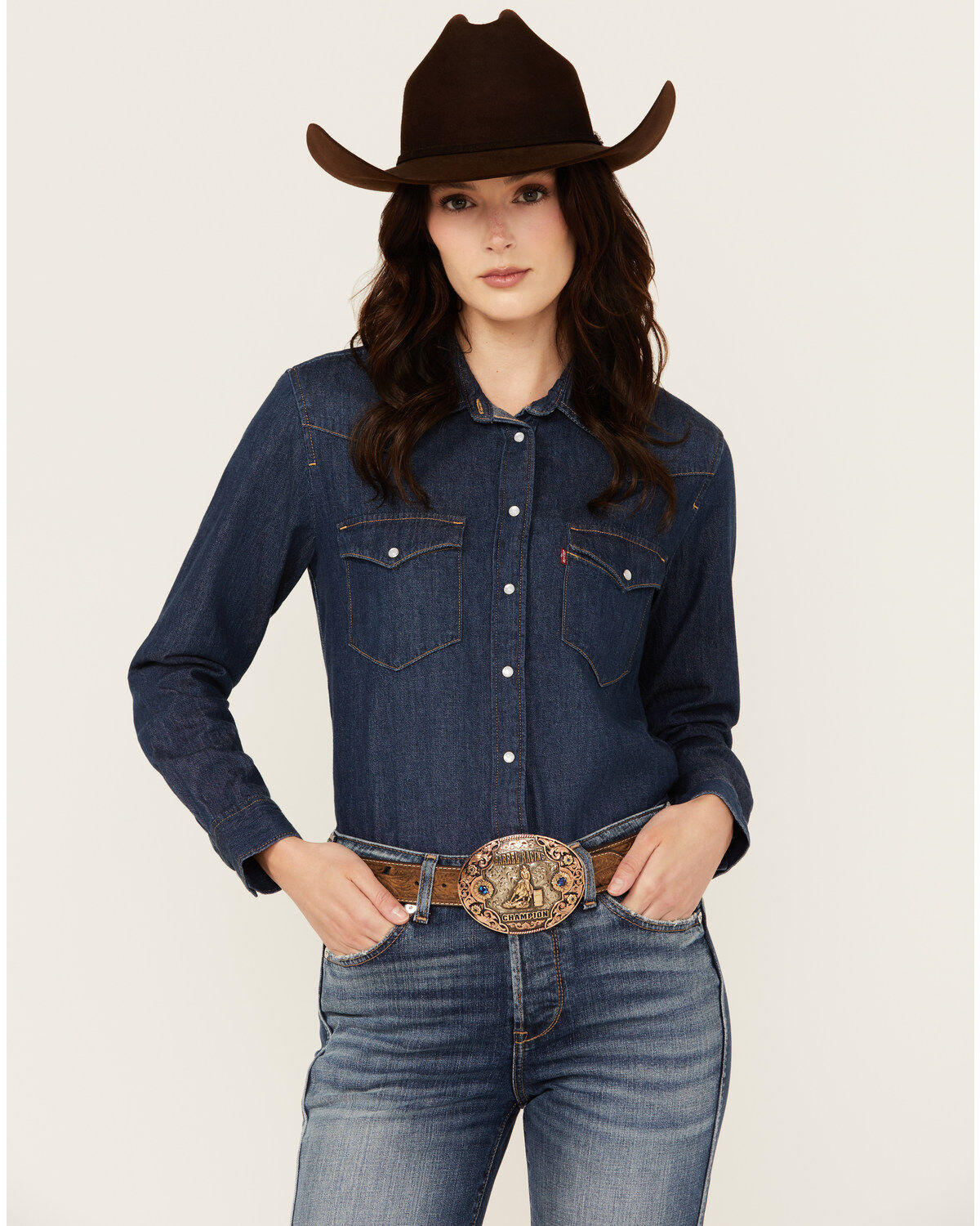 Levi's Women's Dark Wash Denim Long Sleeve Pearl Snap Ultimate Western Shirt