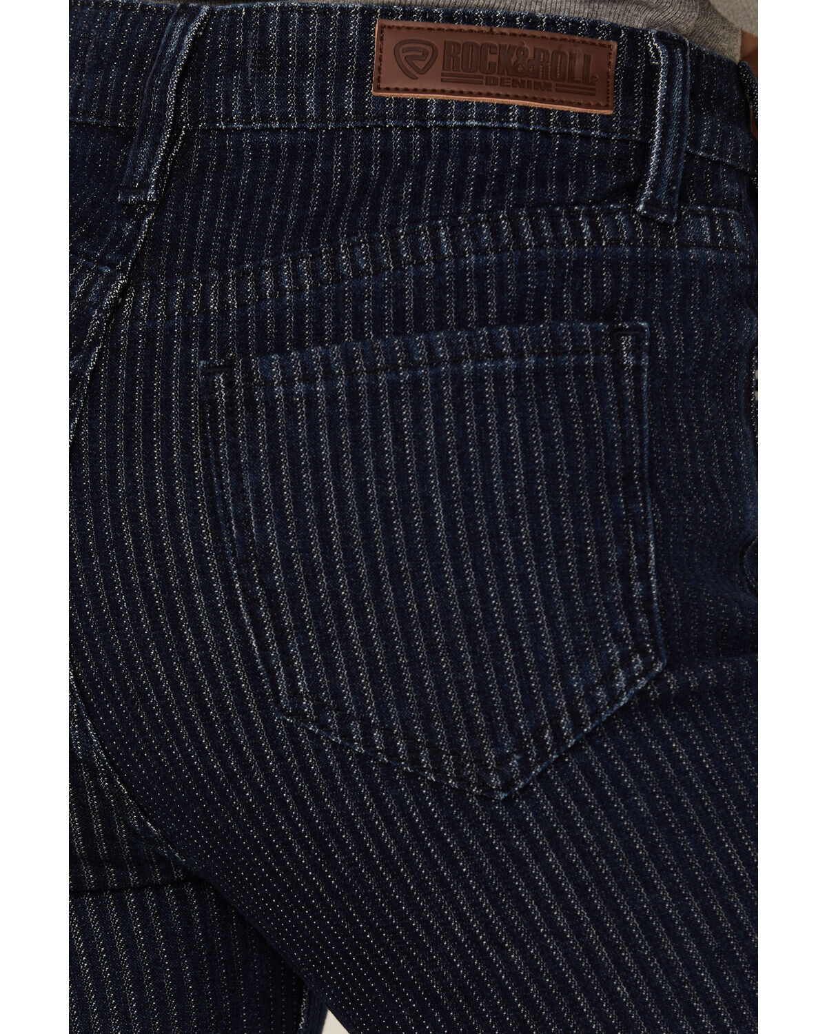 Rock & Roll Denim Women's Dark Wash High Rise Jacquard Striped Striped Bootcut Stretch Denim Jeans