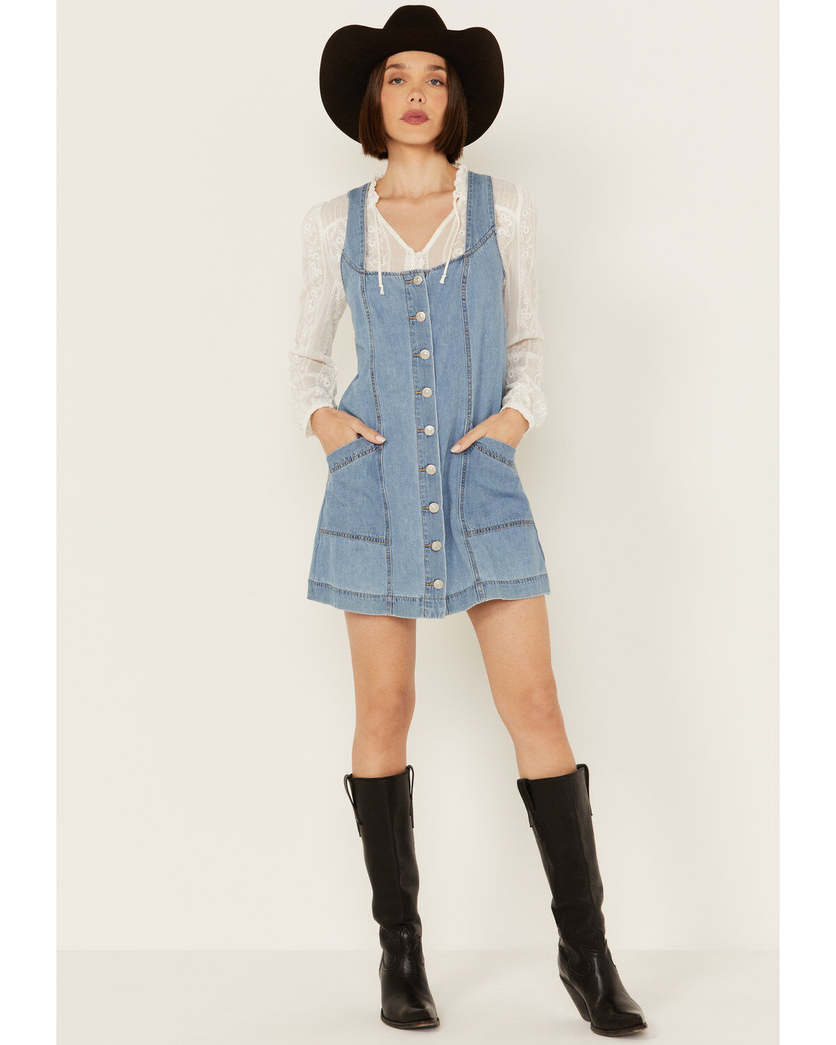 Cleo + Wolf Women's Rigid Oakes Medium Wash A-Line Denim Mini Dress