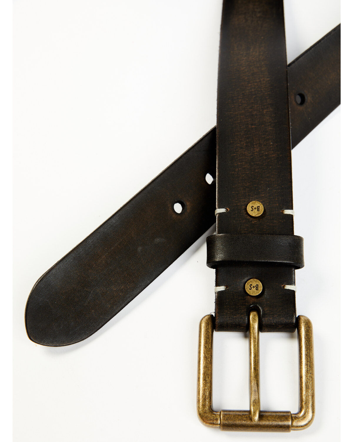 Brother and Sons Men's Distressed Leather & Brass Buckle Belt