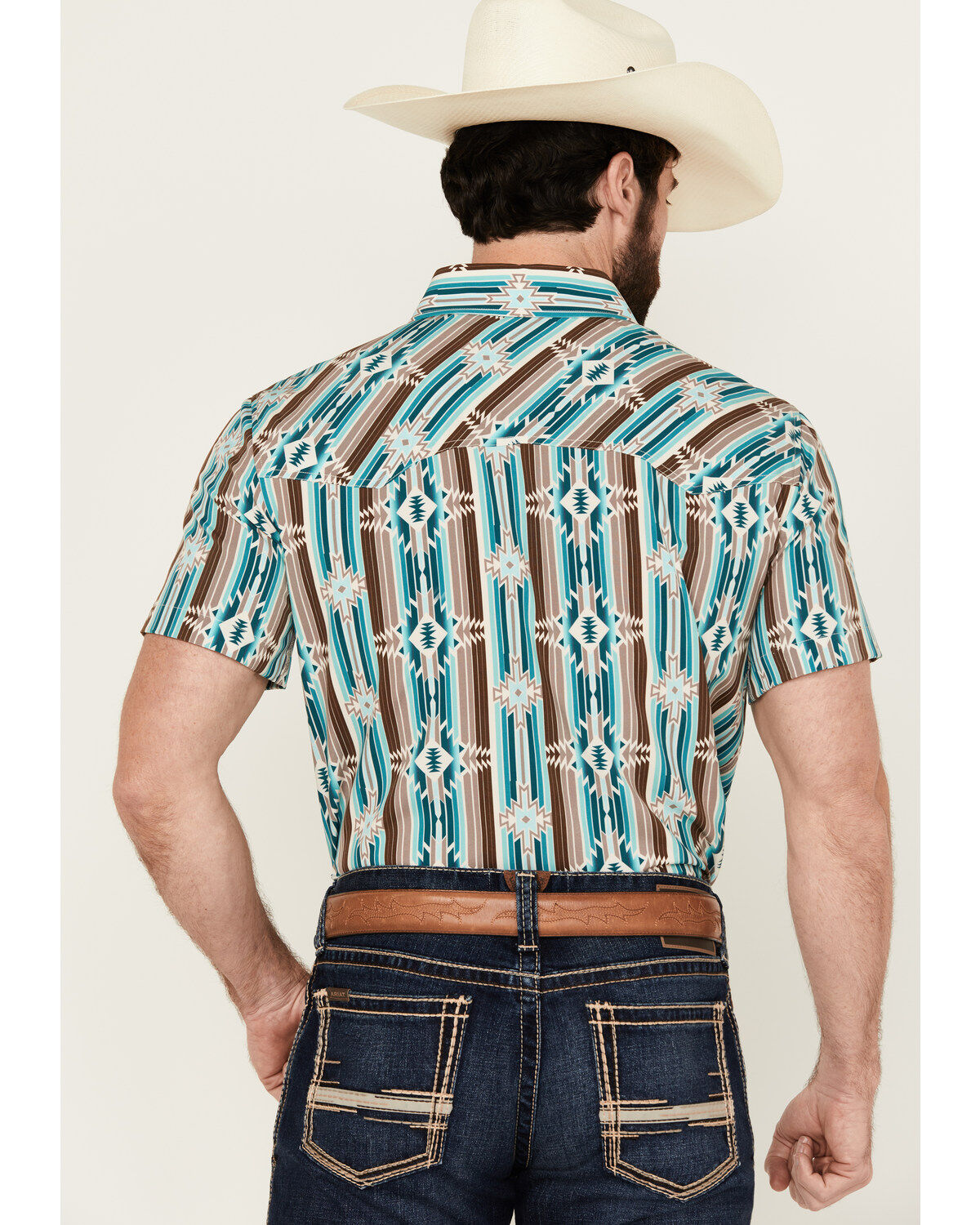 Panhandle Men's Southwestern Print Short Sleeve Snap Performance Stretch Western Shirt