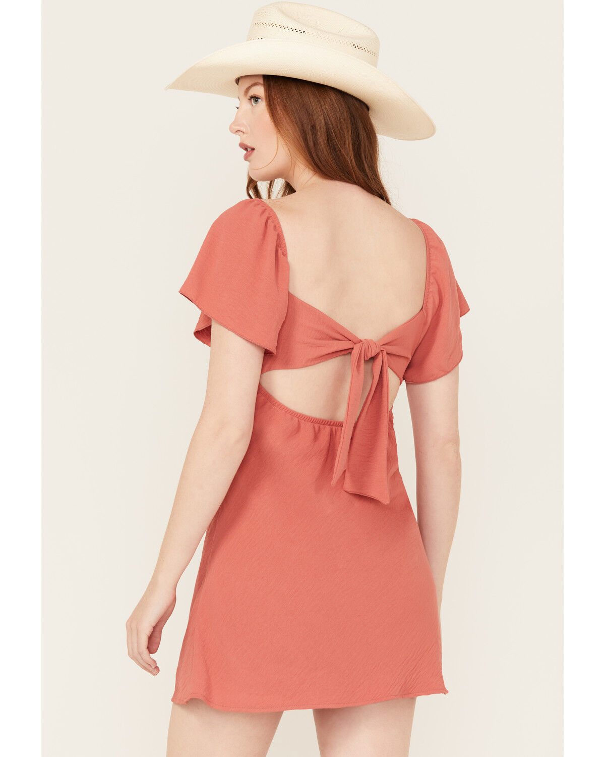 Originality Women's Emma Flutter Sleeve Tie-Back Mini Dress