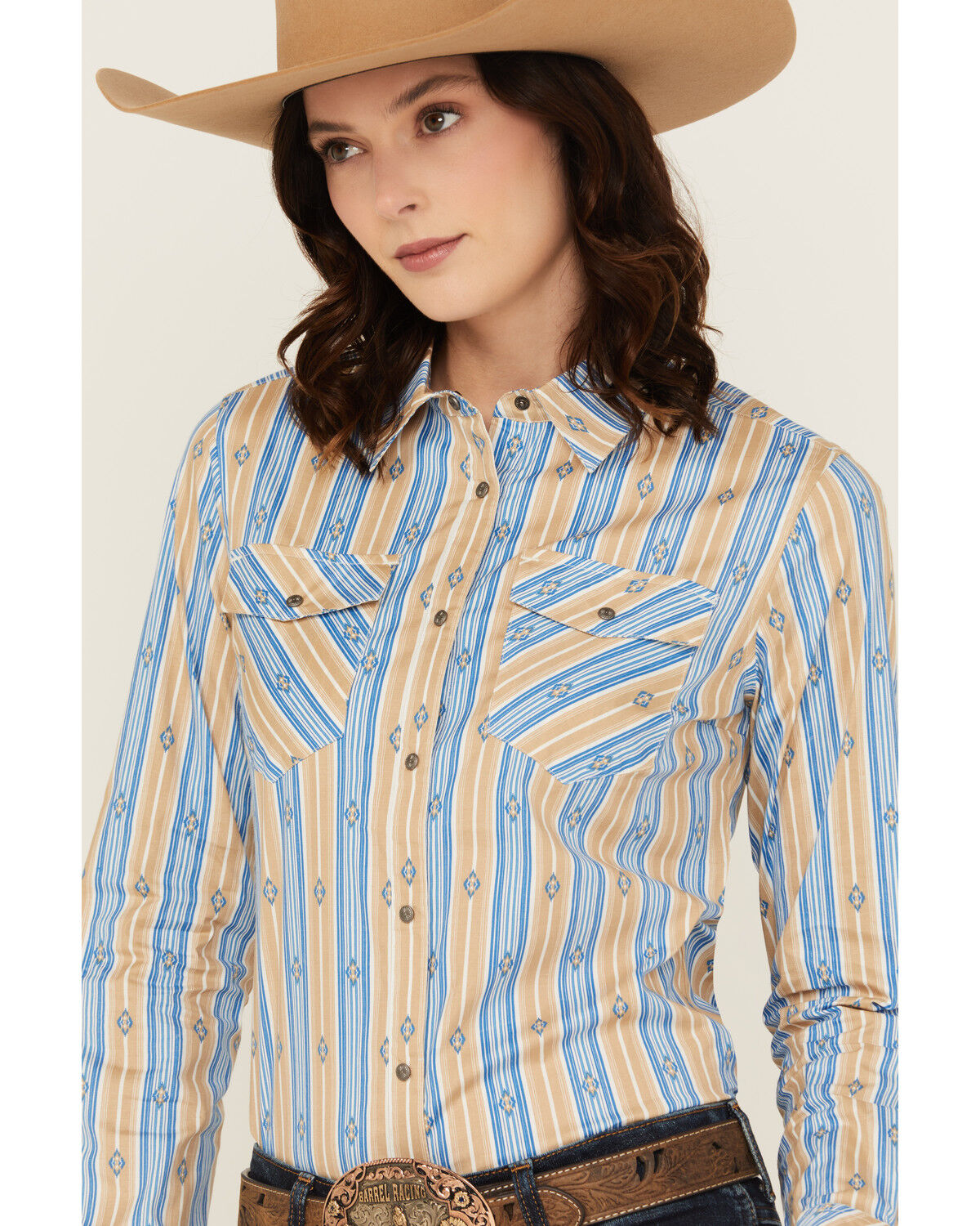 Shyanne Women's Serape Striped Long Sleeve Snap Stretch Western Shirt