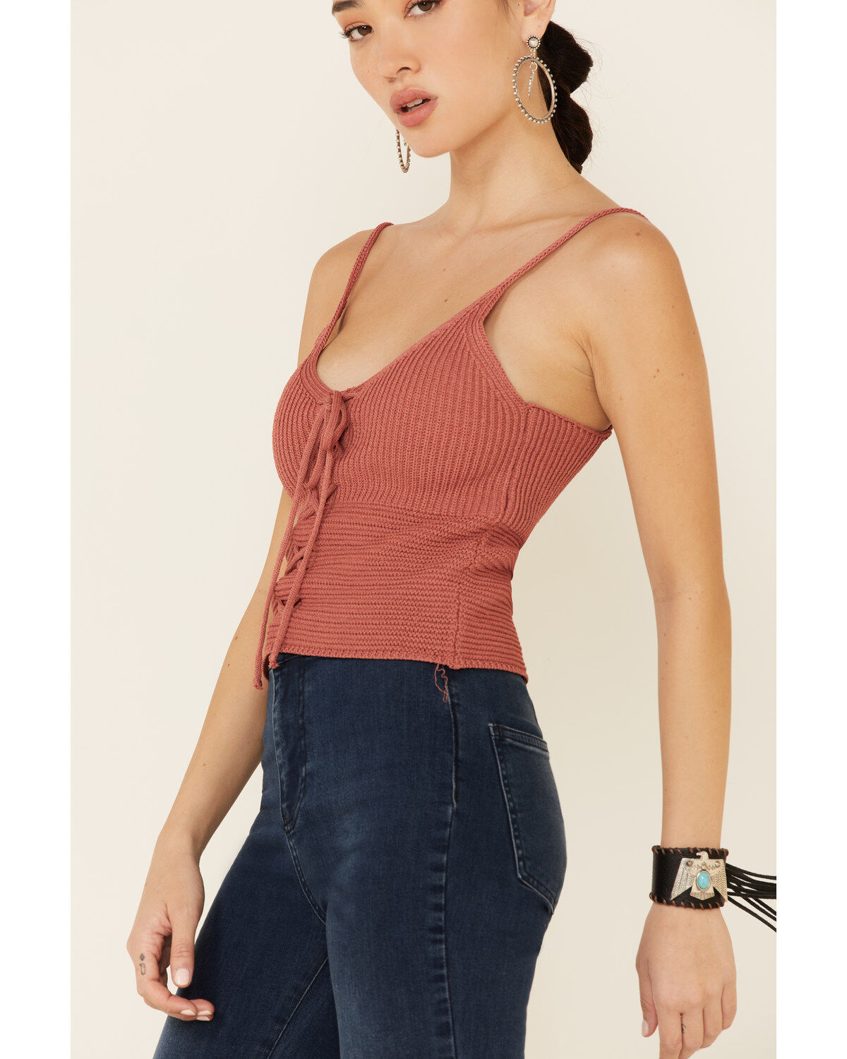 Mystree Women's Sweater-Knit Lace-Up Cami