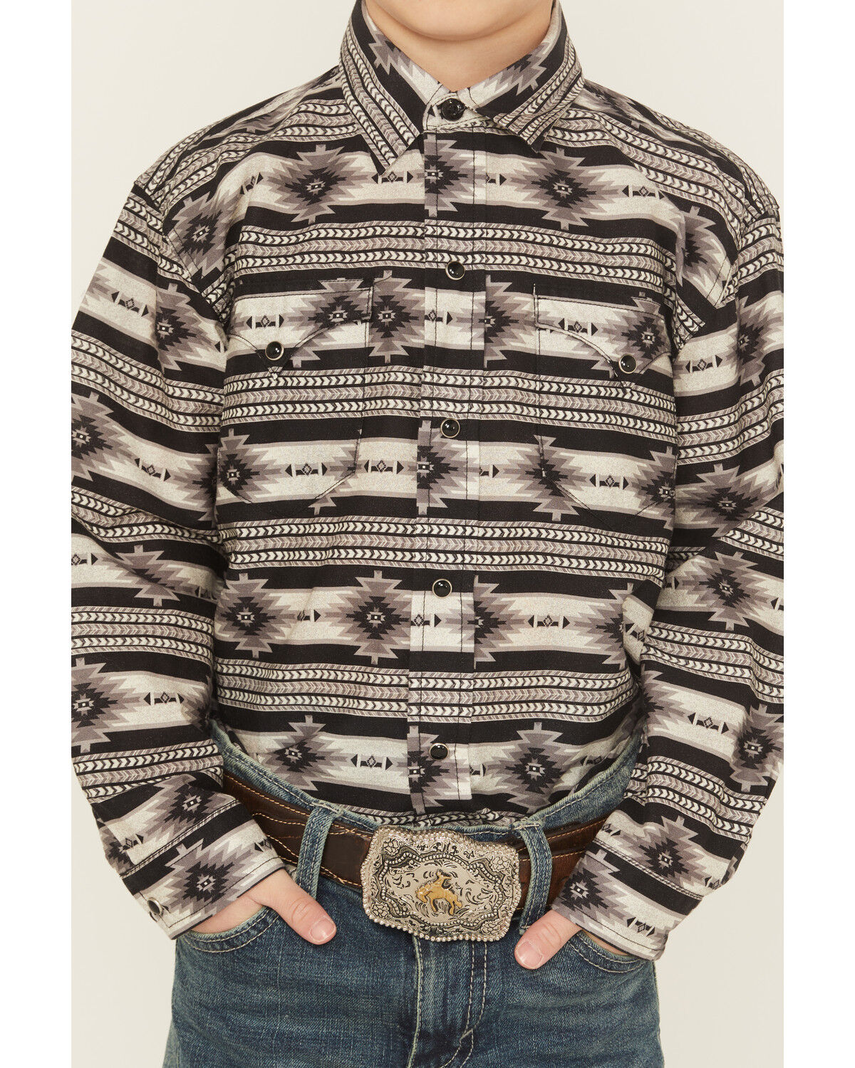 Roper Boys' Southwestern Striped Long Sleeve Snap Western Shirt