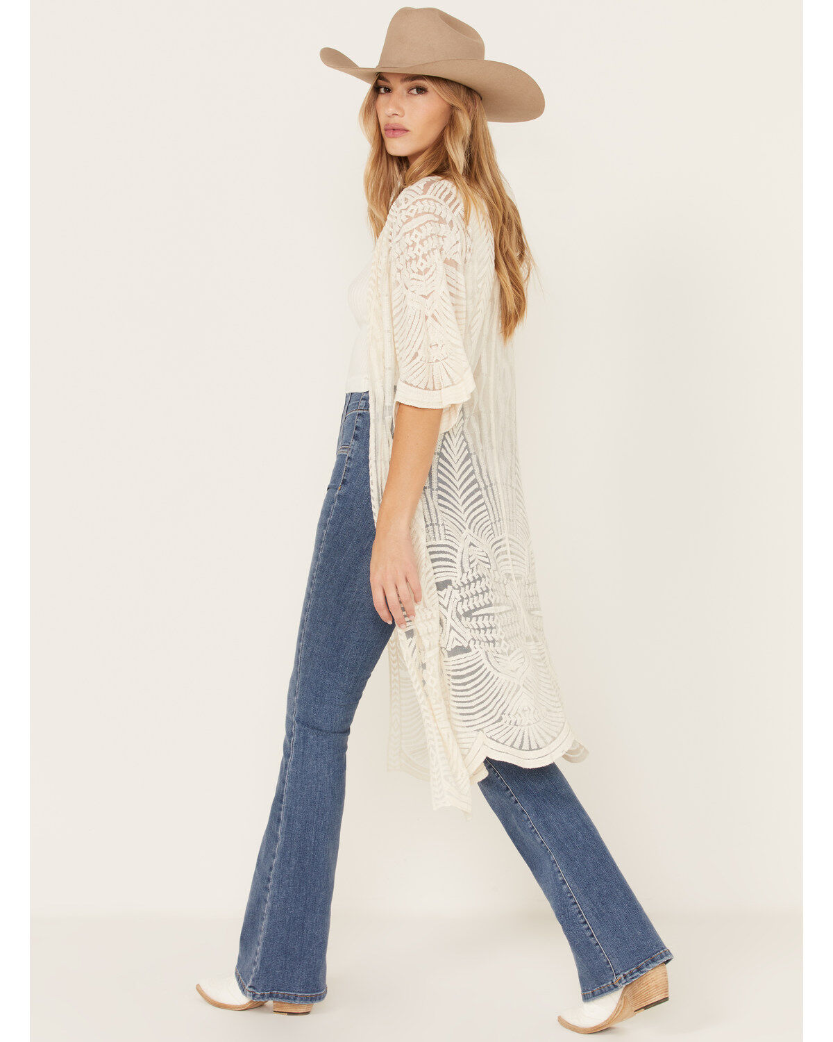 Shyanne Women's Geo Print Lace Short Sleeve Kimono