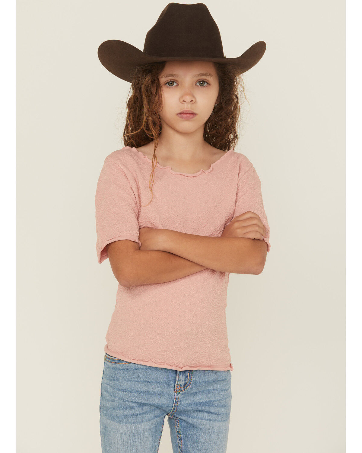 Fornia Girls' Solid Lettuce Edge Short Sleeve Top