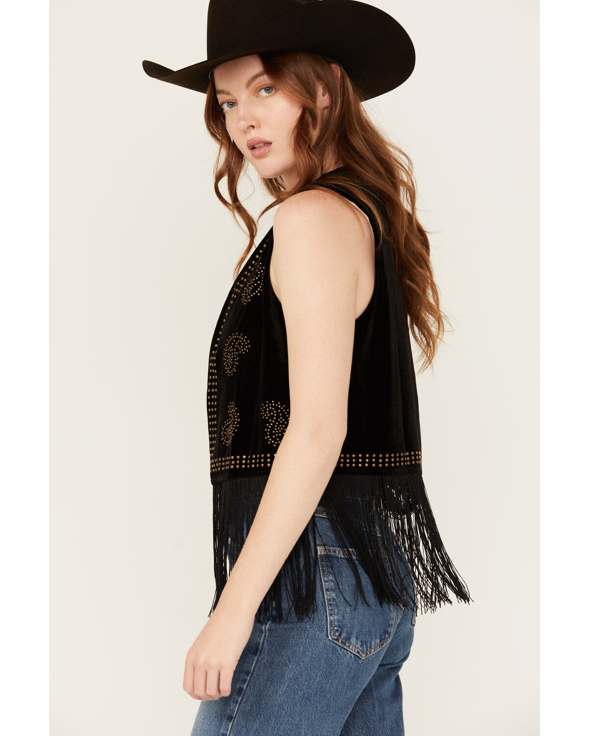 Vocal Women's Studded Faux Suede Fringe Vest