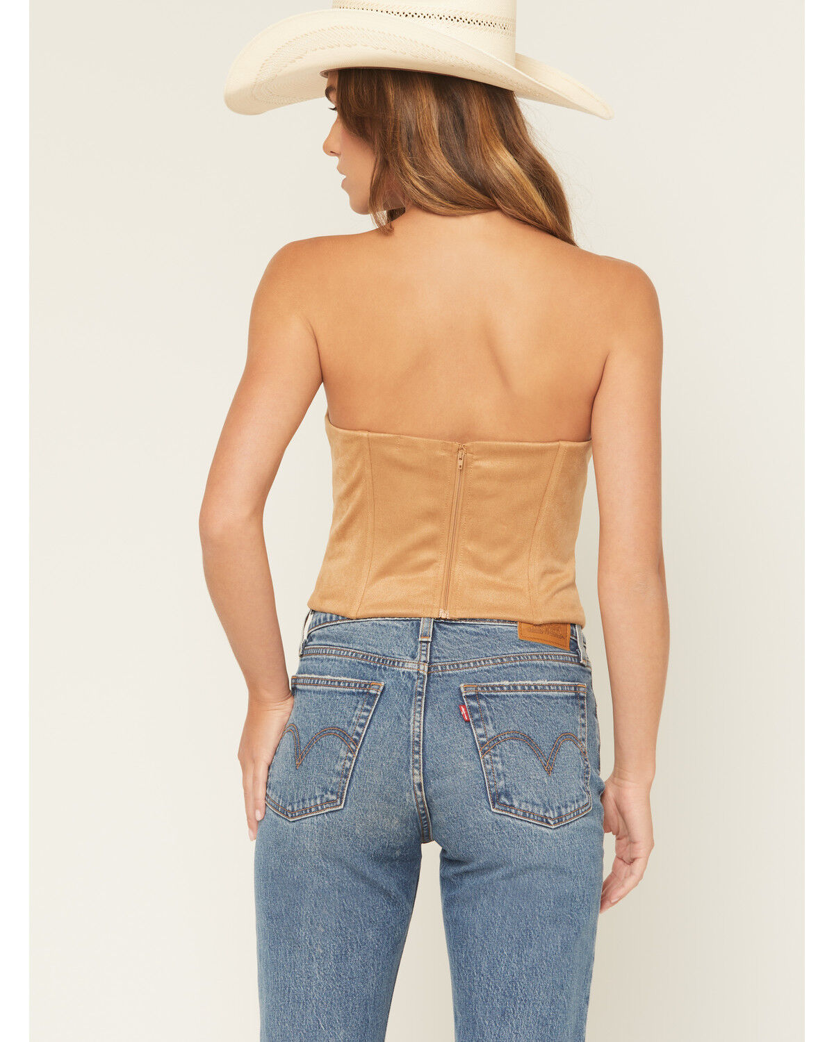 Originality Women's Faux Suede Boot Stitch Strapless Corset