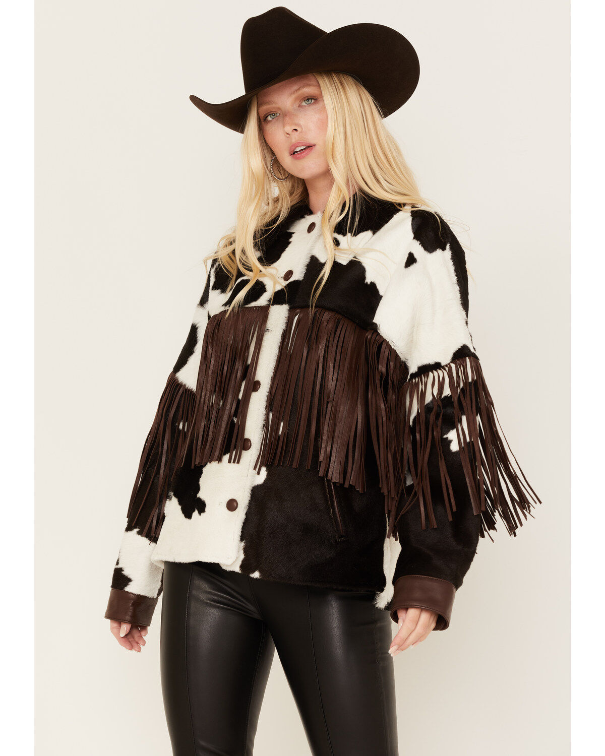 DANCASSAB Women's Taylor Hair-On Hide Fringe Jacket