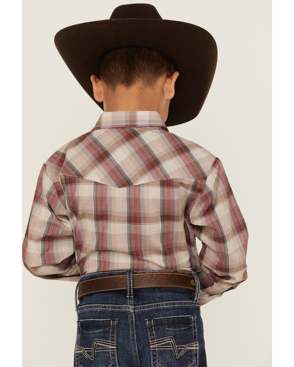 Roper Boys' Plaid Print Long Sleeve Pearl Snap Western Shirt