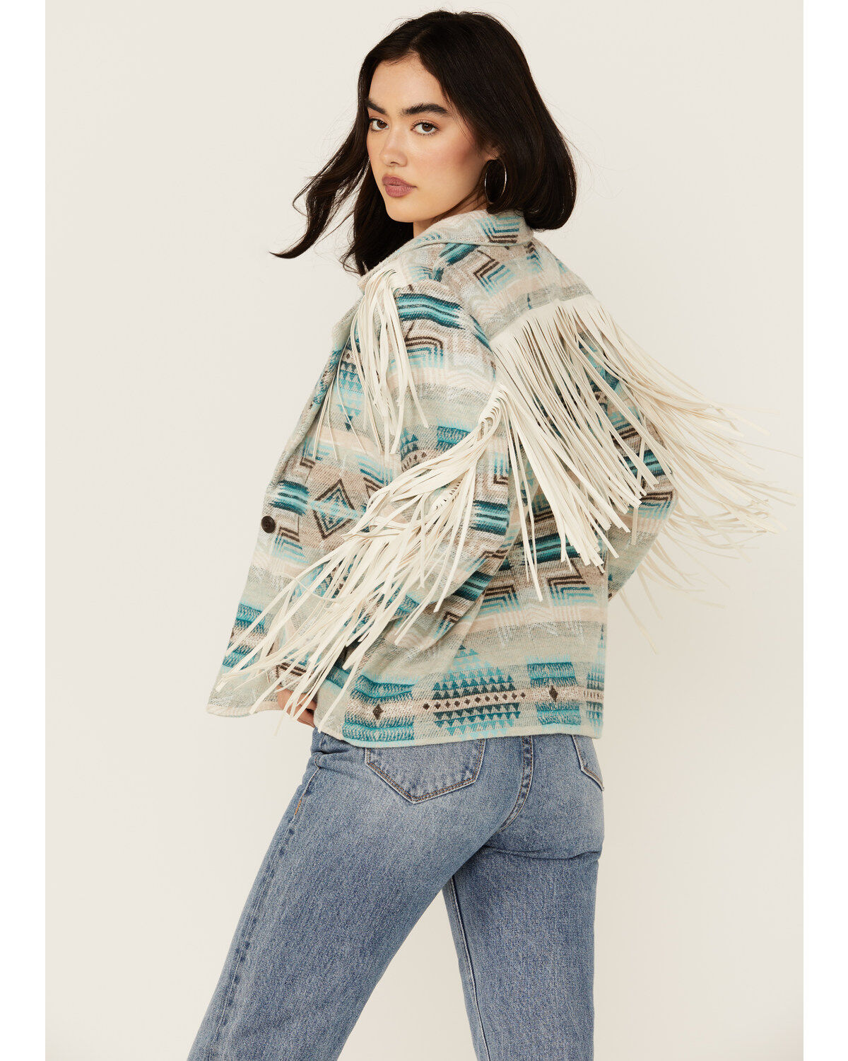 Rock & Roll Denim Women's Southwestern Print Fringe Jacket